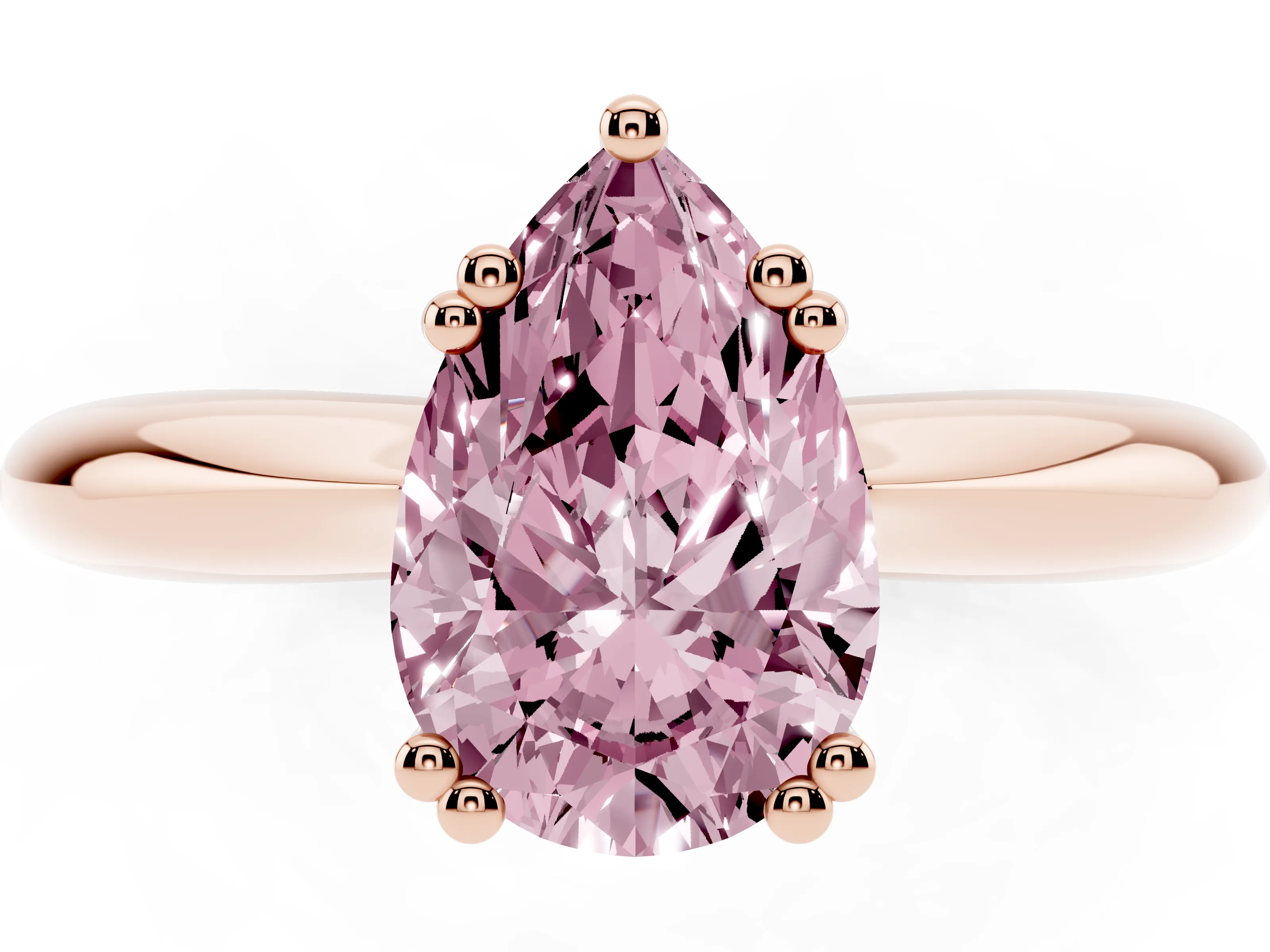 Fancy Pink Pear Cut Diamond Solitaire Engagement Ring Set in Rose gold with Tapered Band and Prong Setting