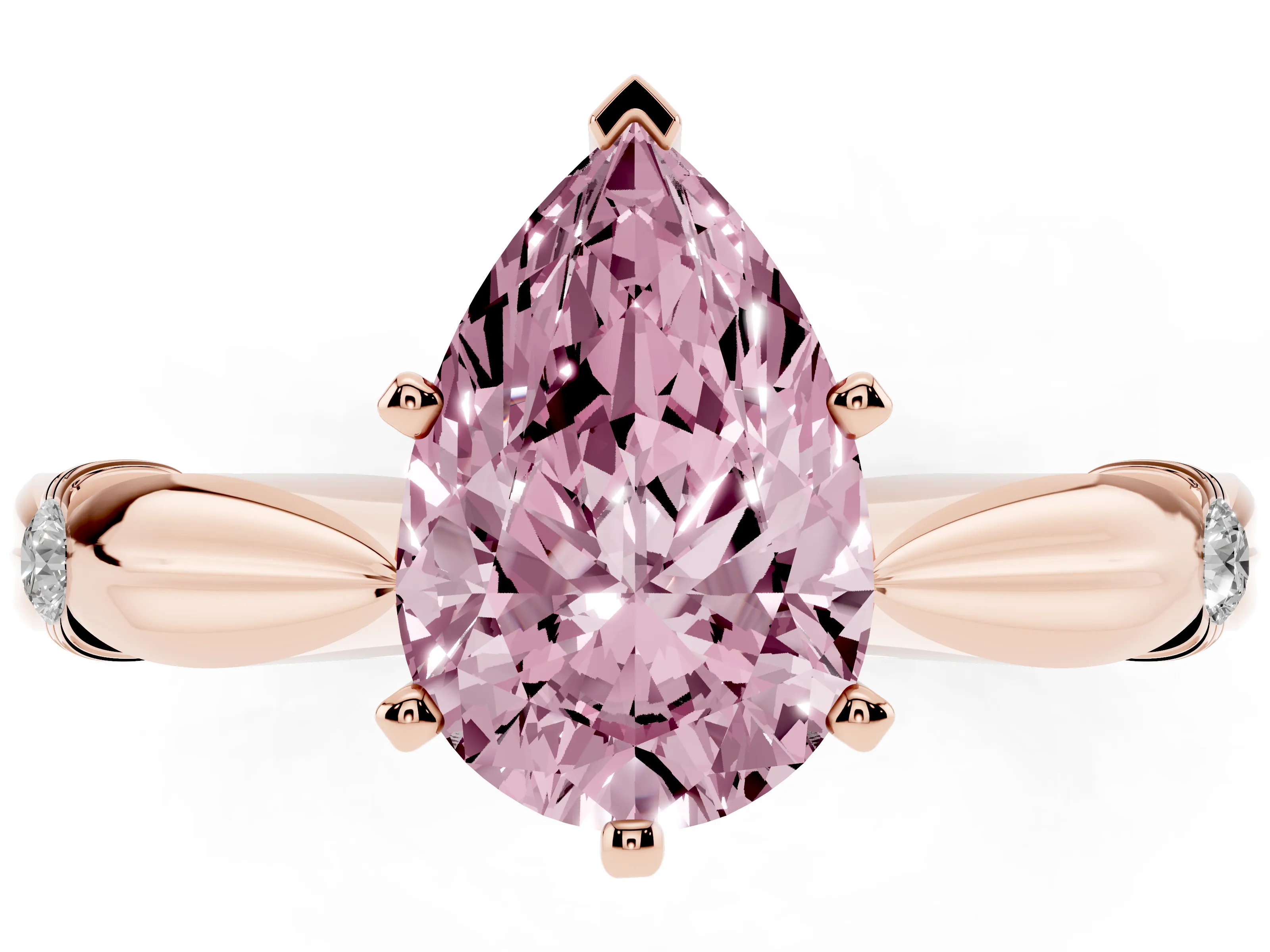 Fancy Pink Pear Cut Diamond Solitaire Twisted Band Ring Set in Rose gold with Accent Stones and Prong Setting