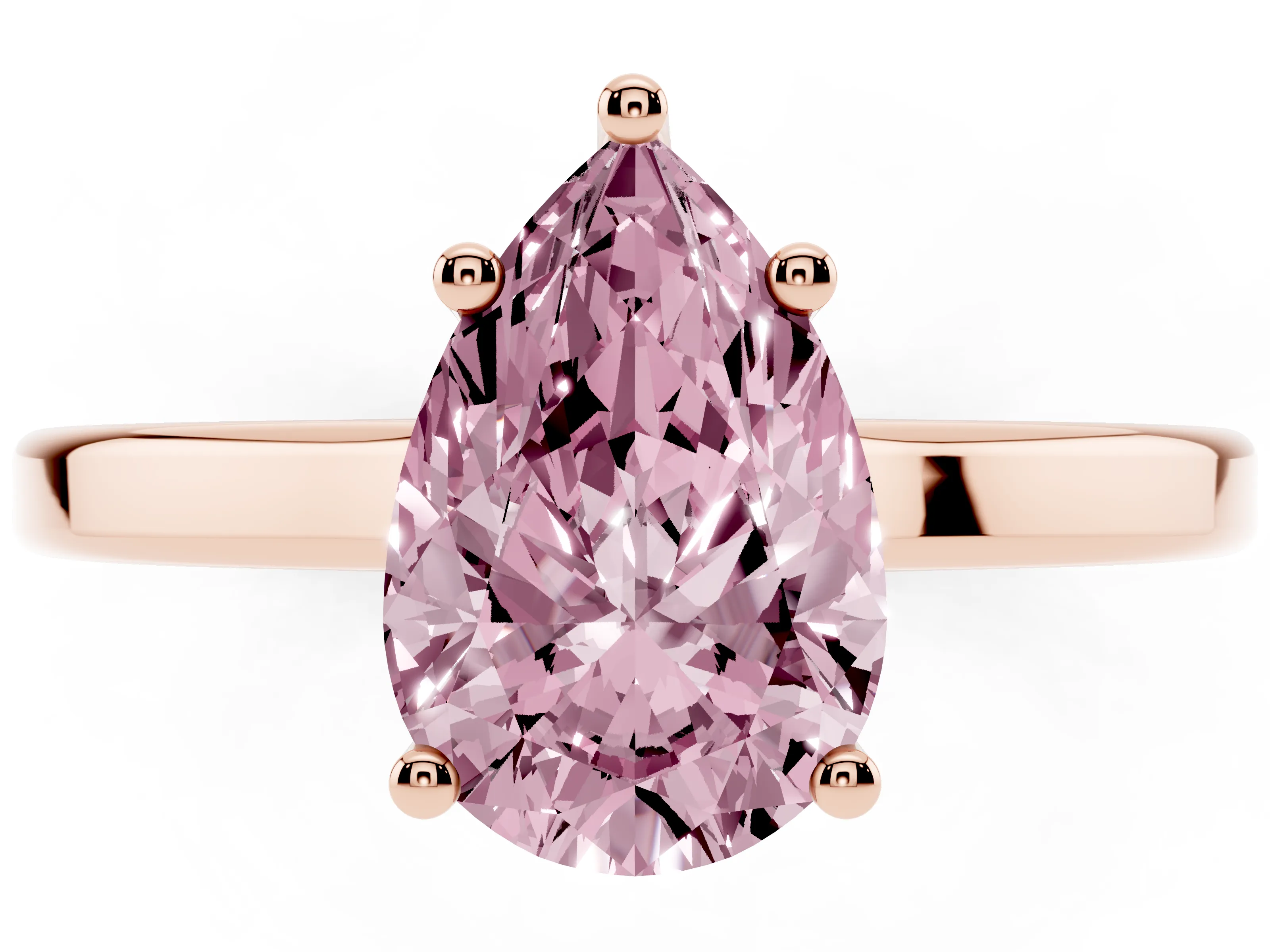 Fancy Pink Pear Cut Diamond Solitaire Engagement Ring Set in Rose gold with Prong Setting on a Plain Band