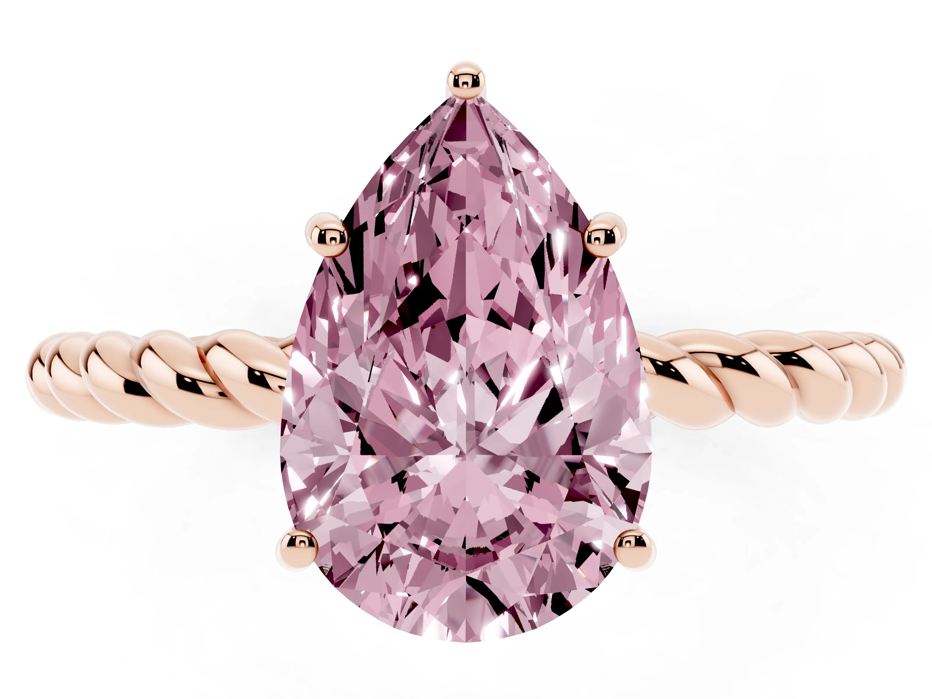 Fancy Pink Pear Cut Diamond Solitaire Ring Set in Rose gold with Twist Band and Prong Setting