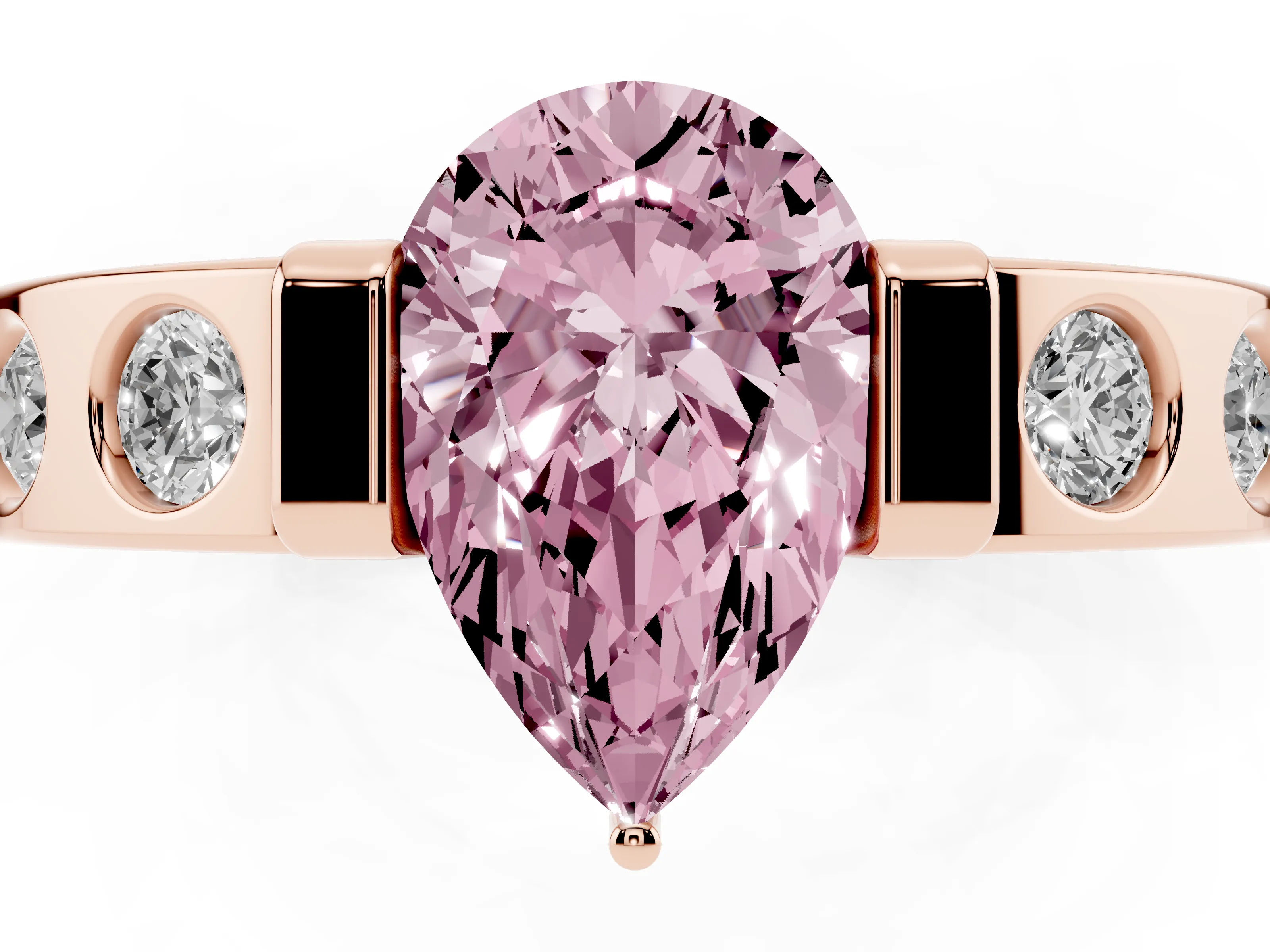 Fancy Pink Pear Cut Diamond Channel-Set Band Ring Set in Rose gold with Bezel Prong Setting