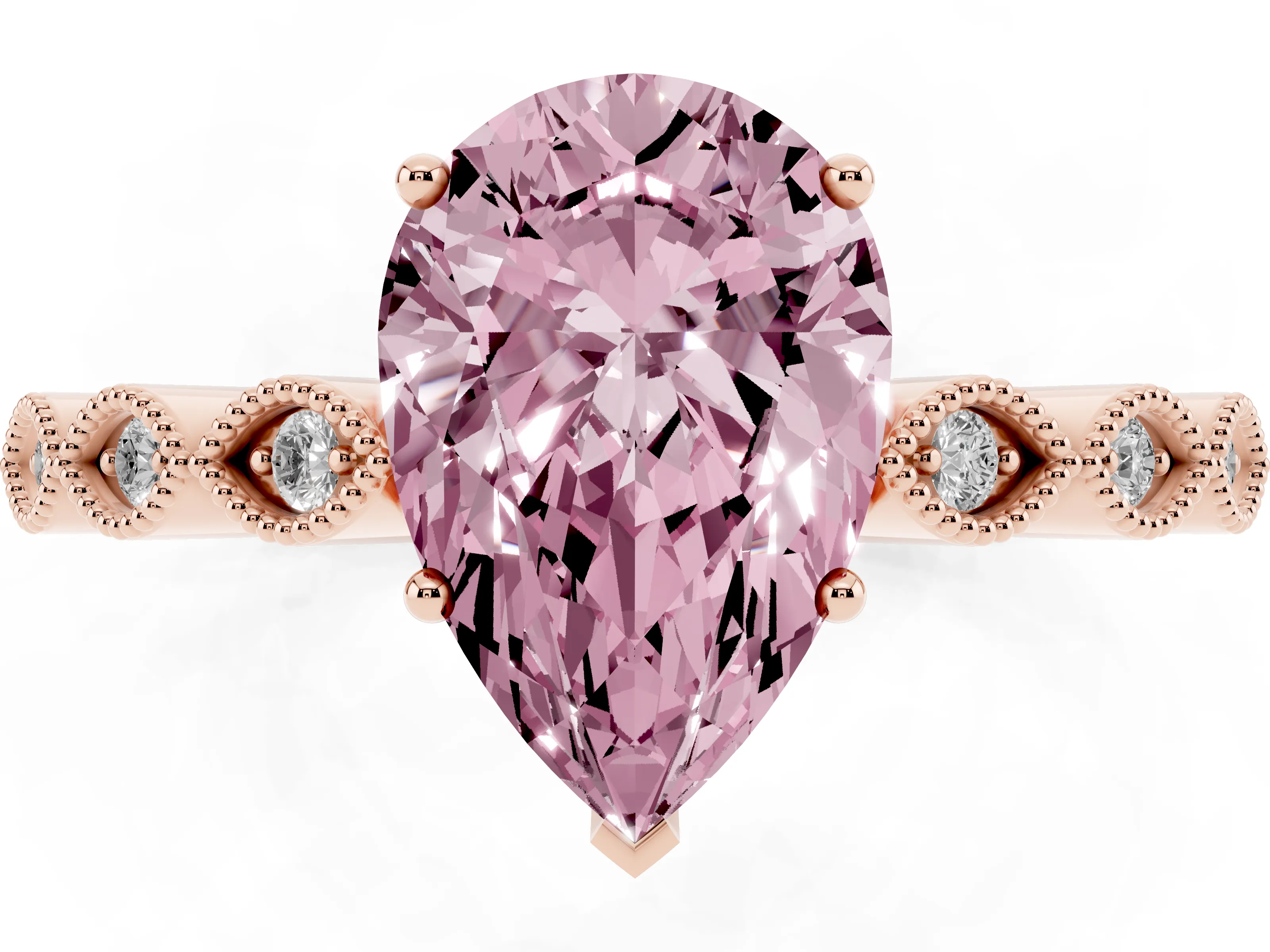 Fancy Pink Pear Cut Diamond Solitaire Ring Set in Rose gold with Infinity Twist Pavé Band