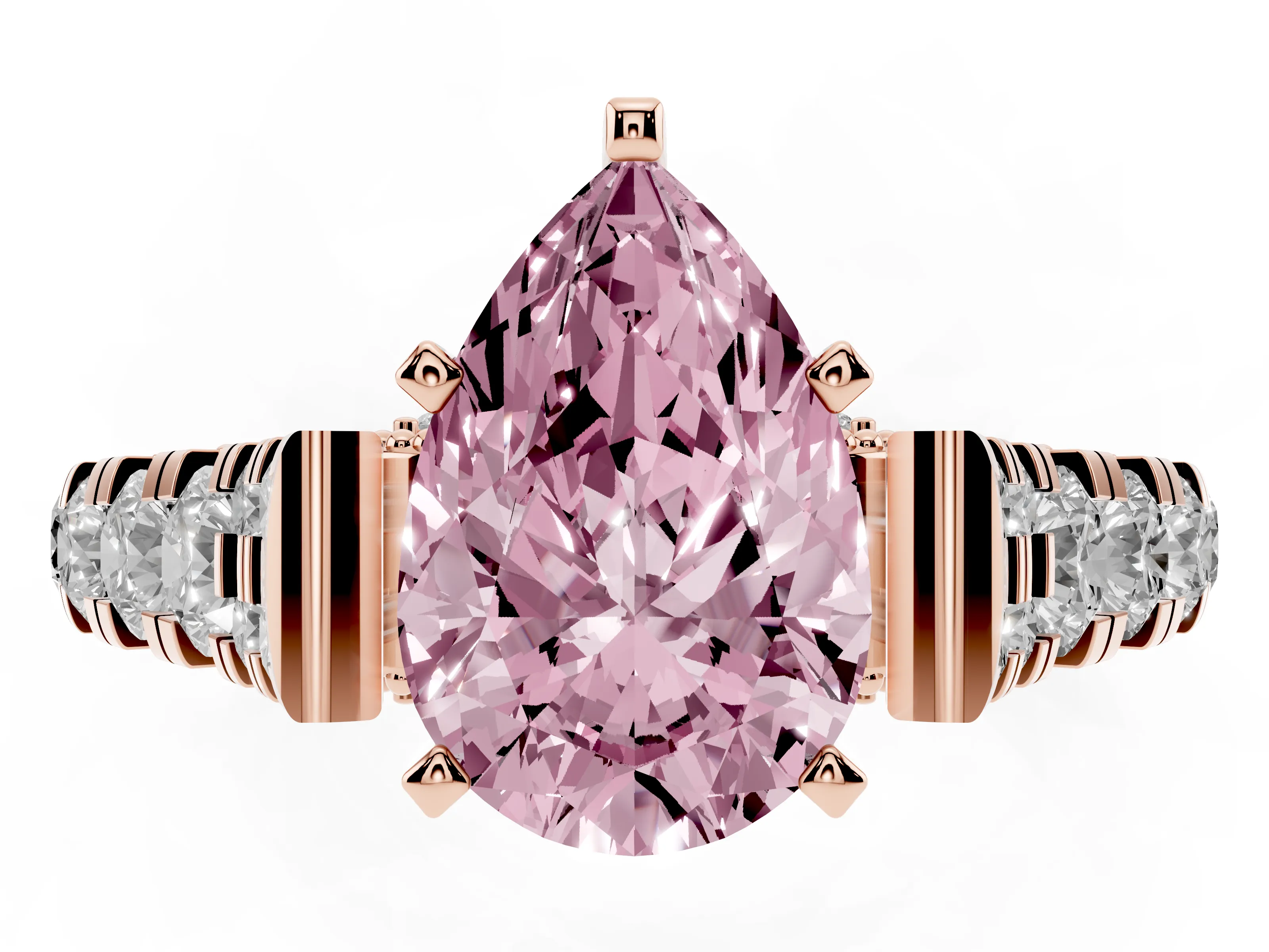 Fancy Pink Pear Cut Diamond Classic Solitaire Ring Set in Rose gold with Pavé Band and Prong Setting
