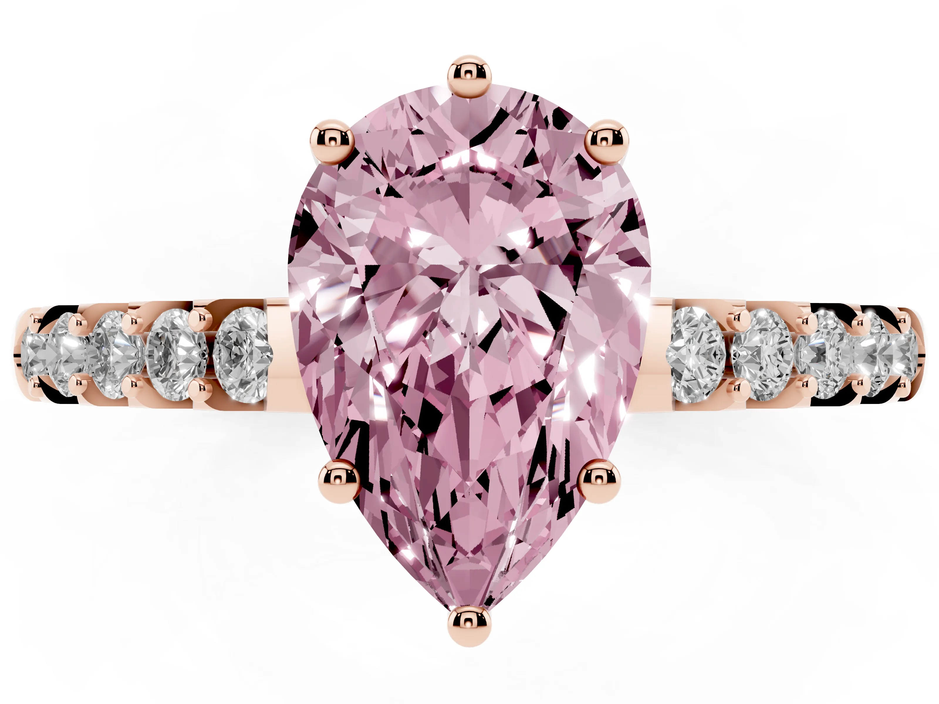 Fancy Pink Pear Cut Diamond Solitaire Engagement Ring Set in Rose gold with Pavé Band and Prong Setting