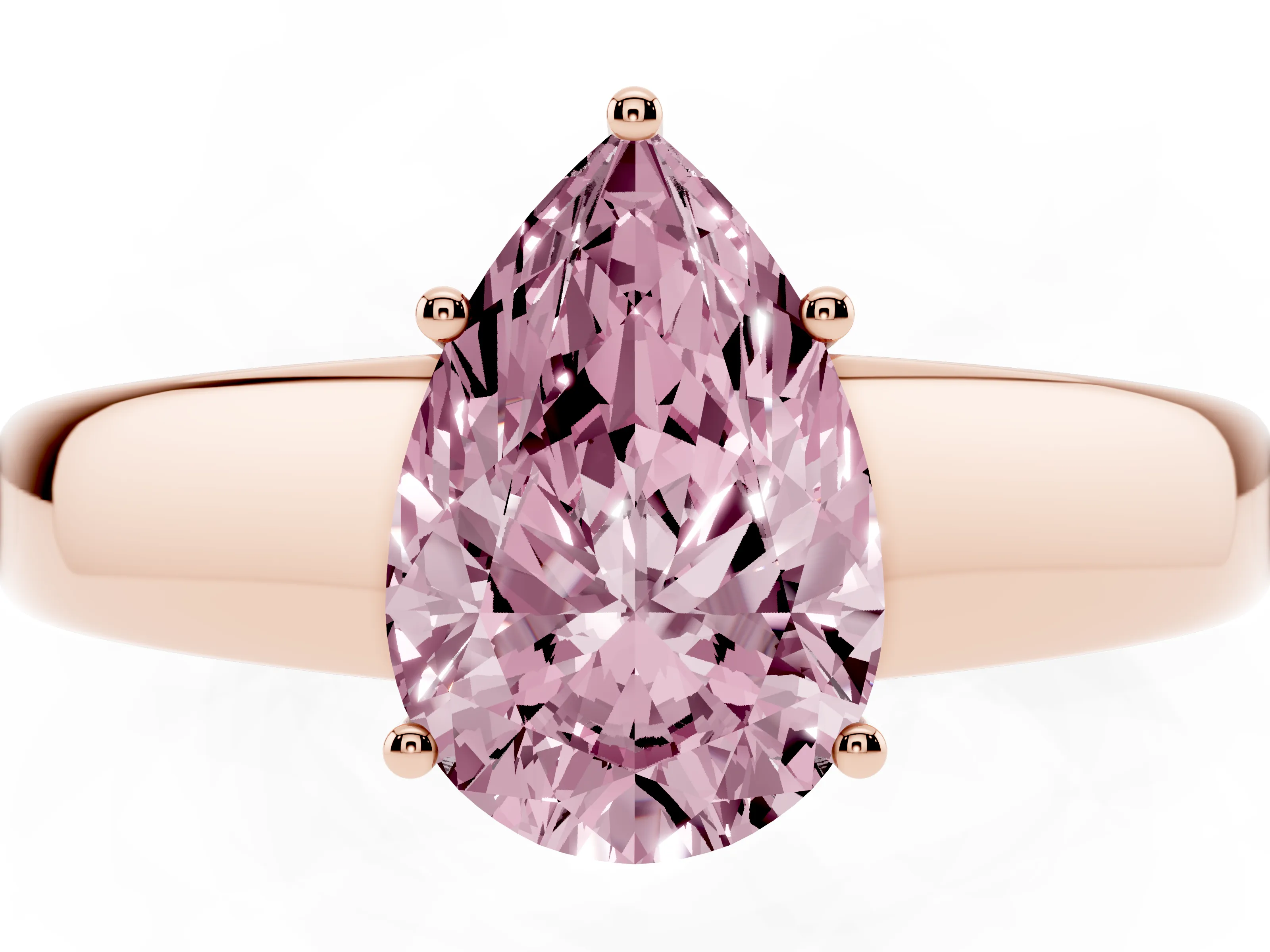 Fancy Pink Pear Cut Diamond Solitaire Ring Set in Rose gold with Tapered Band and Prong Setting