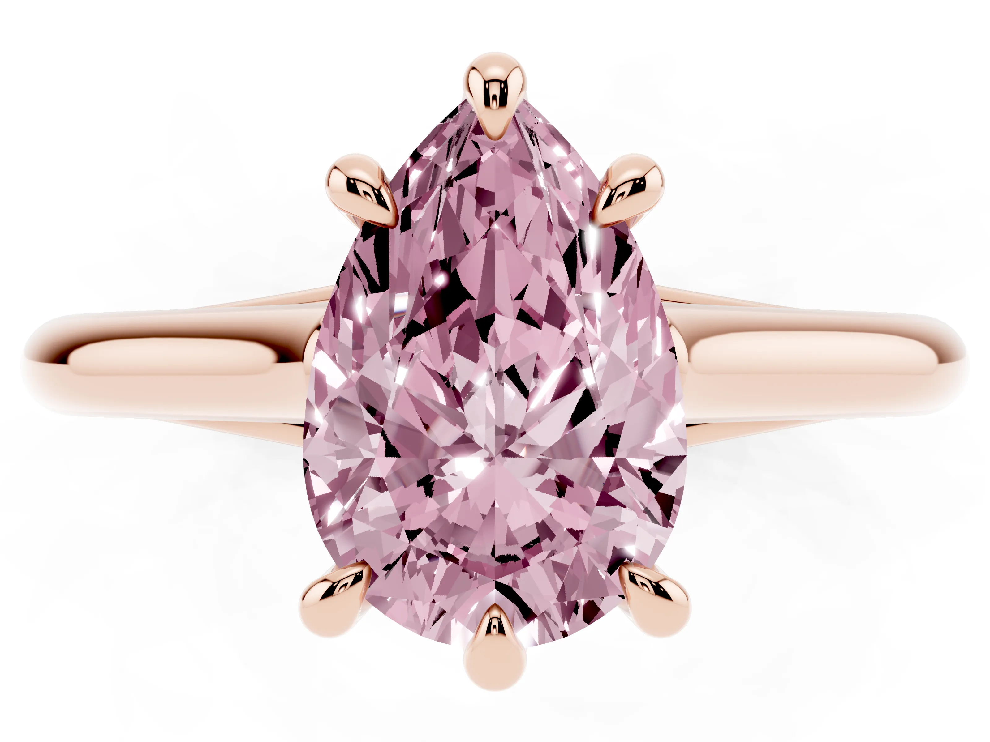 Fancy Pink Pear Cut Diamond Solitaire Engagement Ring Set in Rose gold with Prong Setting and Plain Classic Band