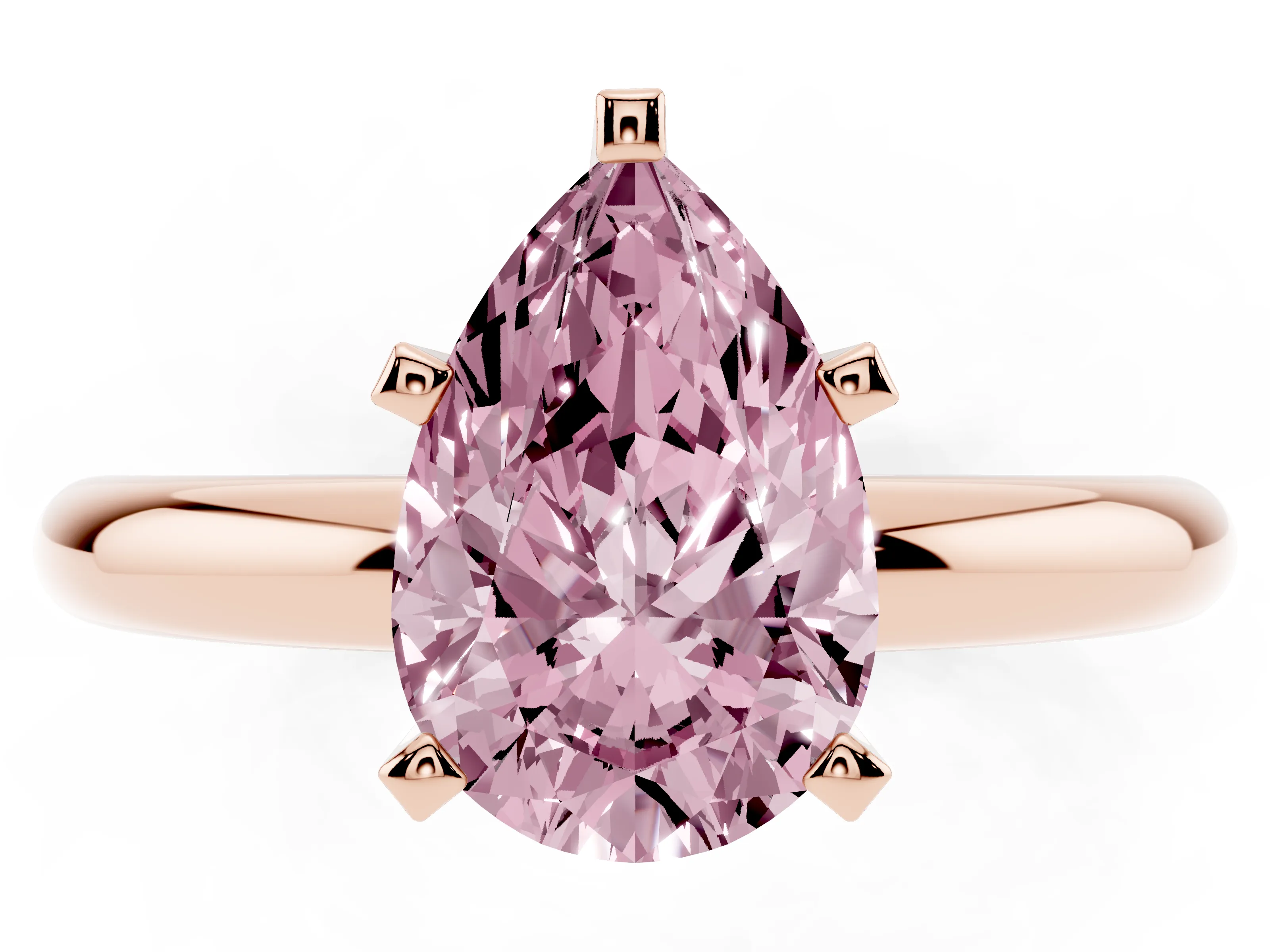 Fancy Pink Pear Cut Diamond Solitaire Engagement Ring Set in Rose gold with Round Band and Prong Setting