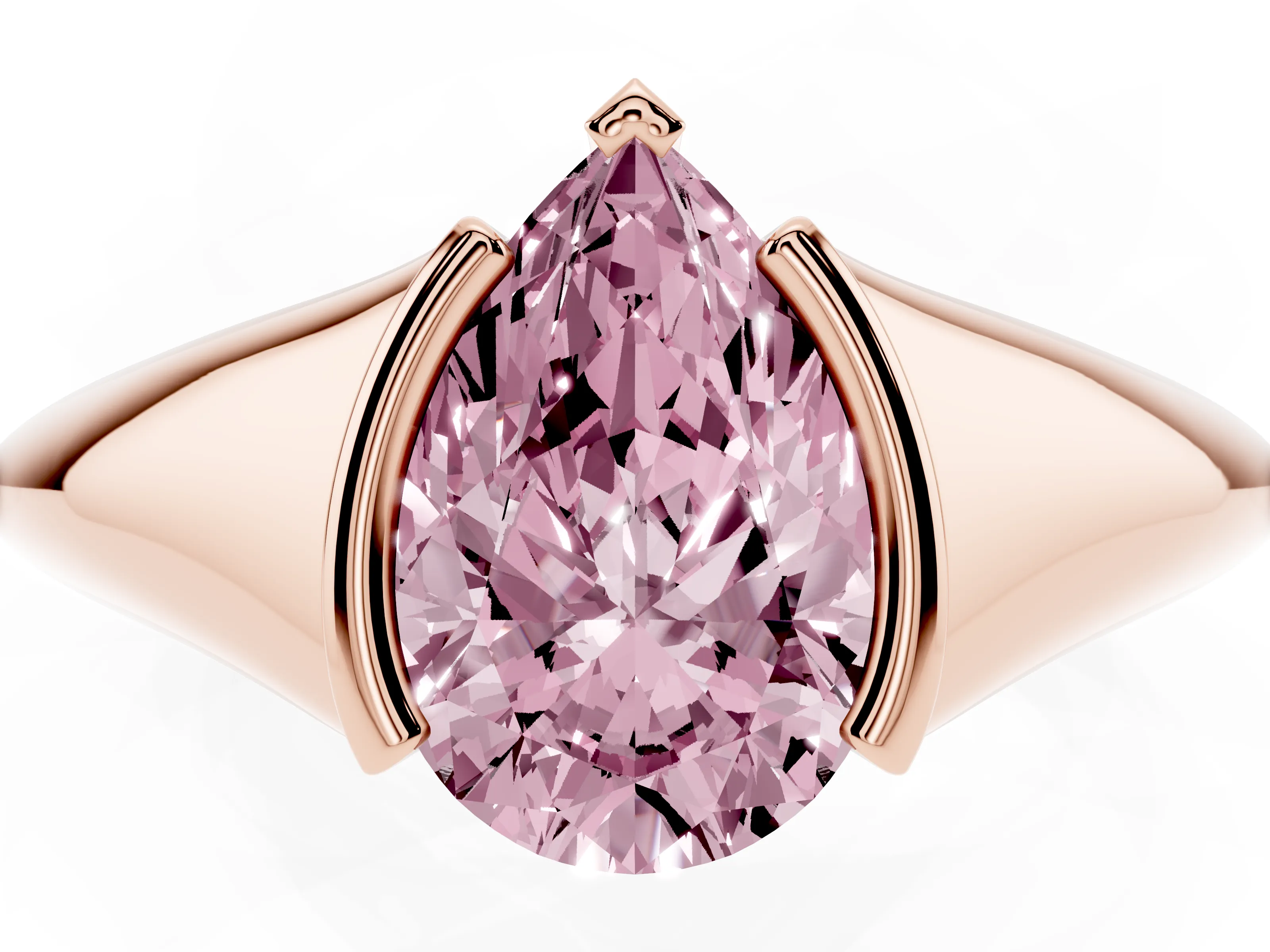 Fancy Pink Pear Cut Diamond Solitaire Tension Set Ring Set in Rose gold