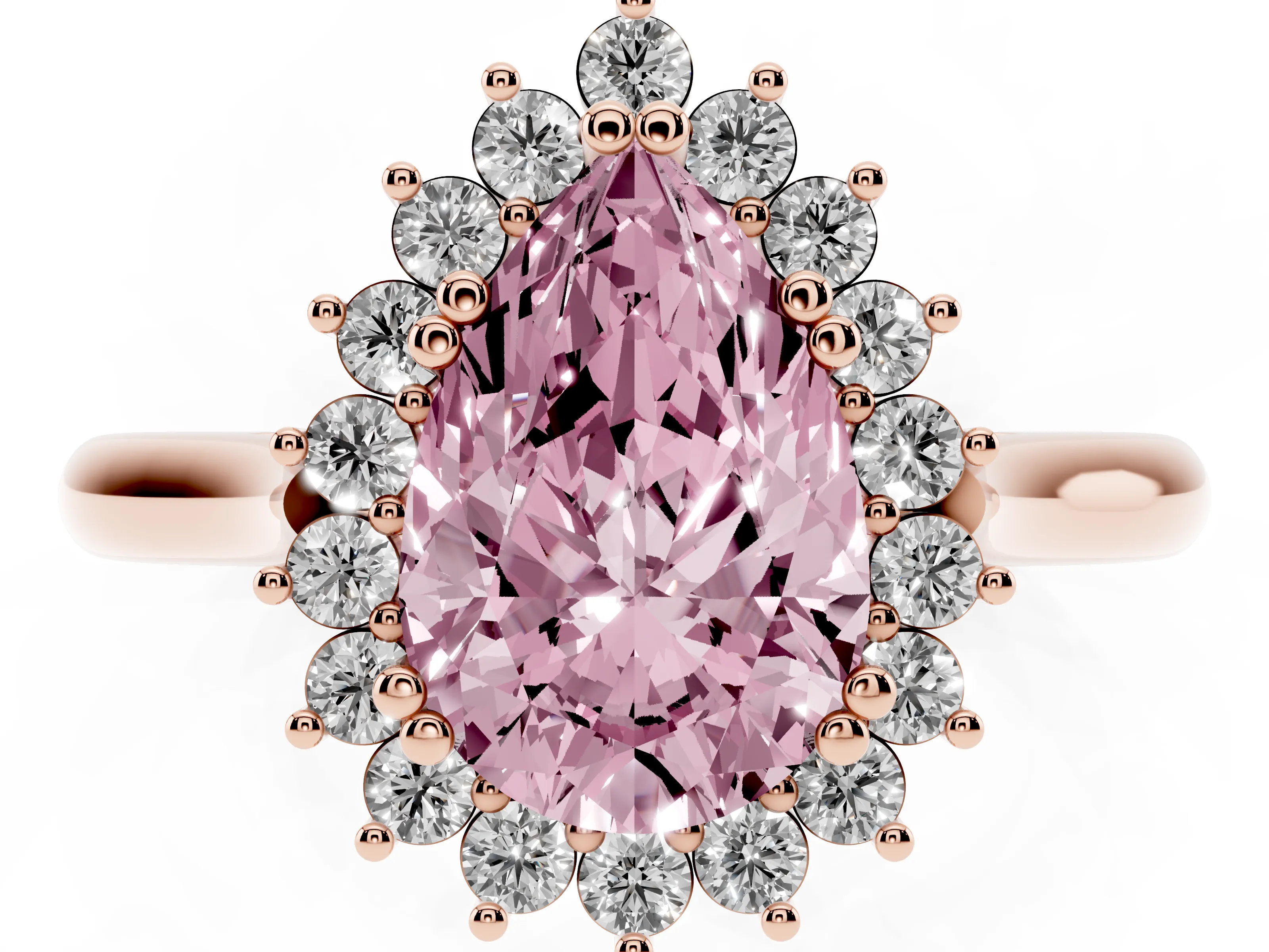 Fancy Pink Pear Cut Diamond Halo Ring Set in Rose gold with Plain Solitaire Band and Prong Setting