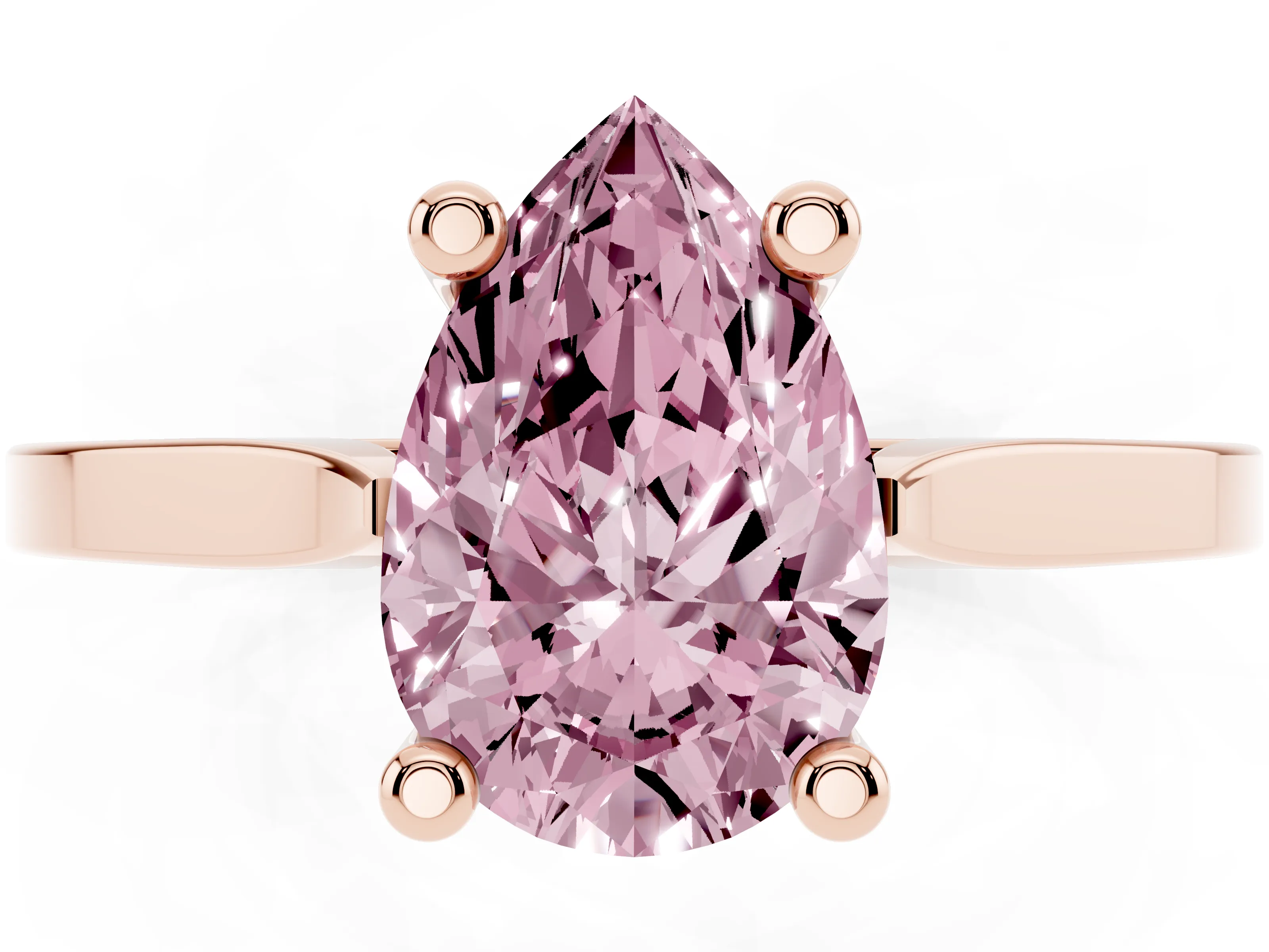 Fancy Pink Pear Cut Diamond Solitaire Ring Set in Rose gold with Prong Setting and Tapered Band