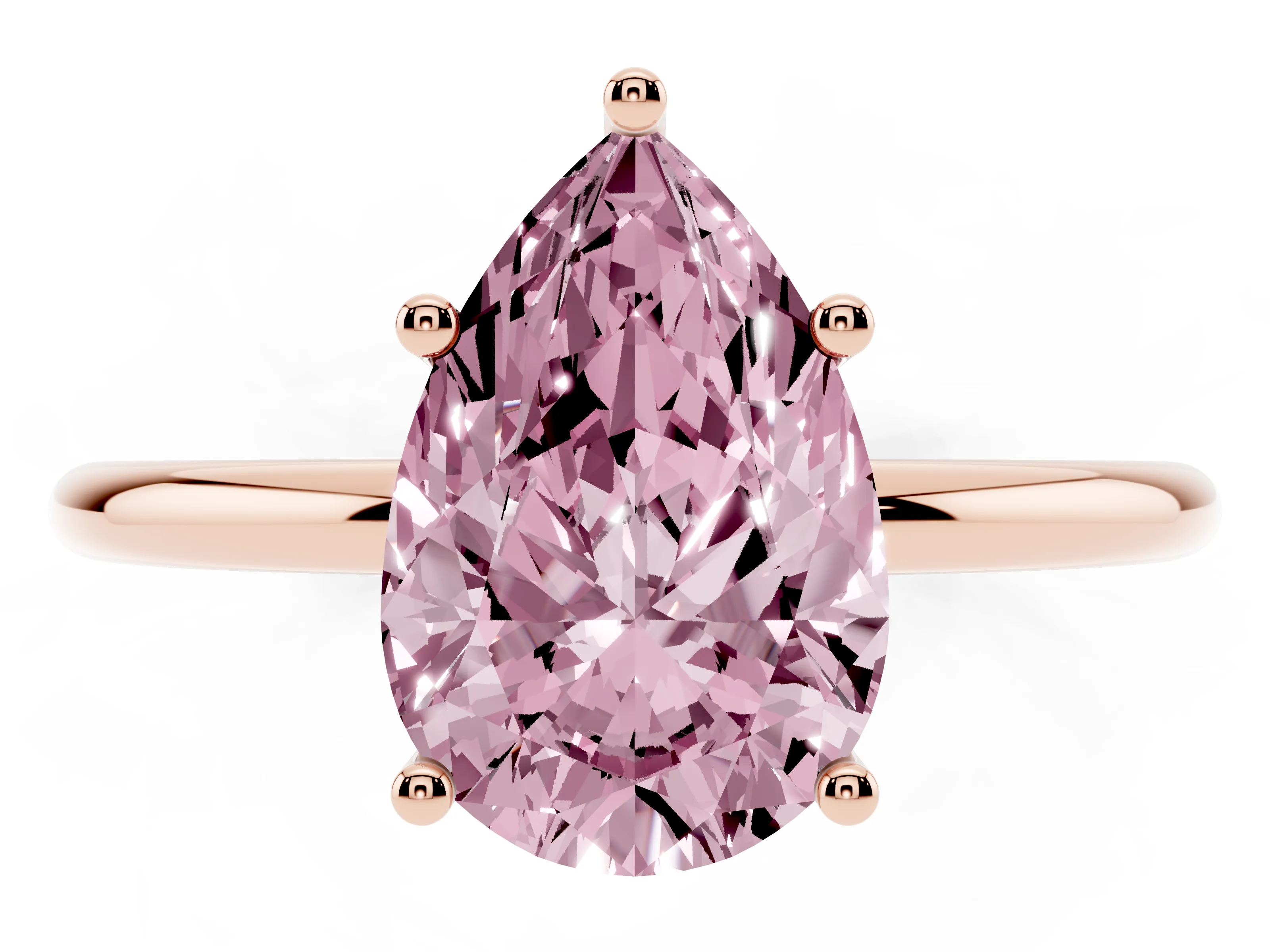 Fancy Pink Pear Cut Diamond Solitaire Engagement Ring Set in Rose gold with Thin Band and Prong Setting