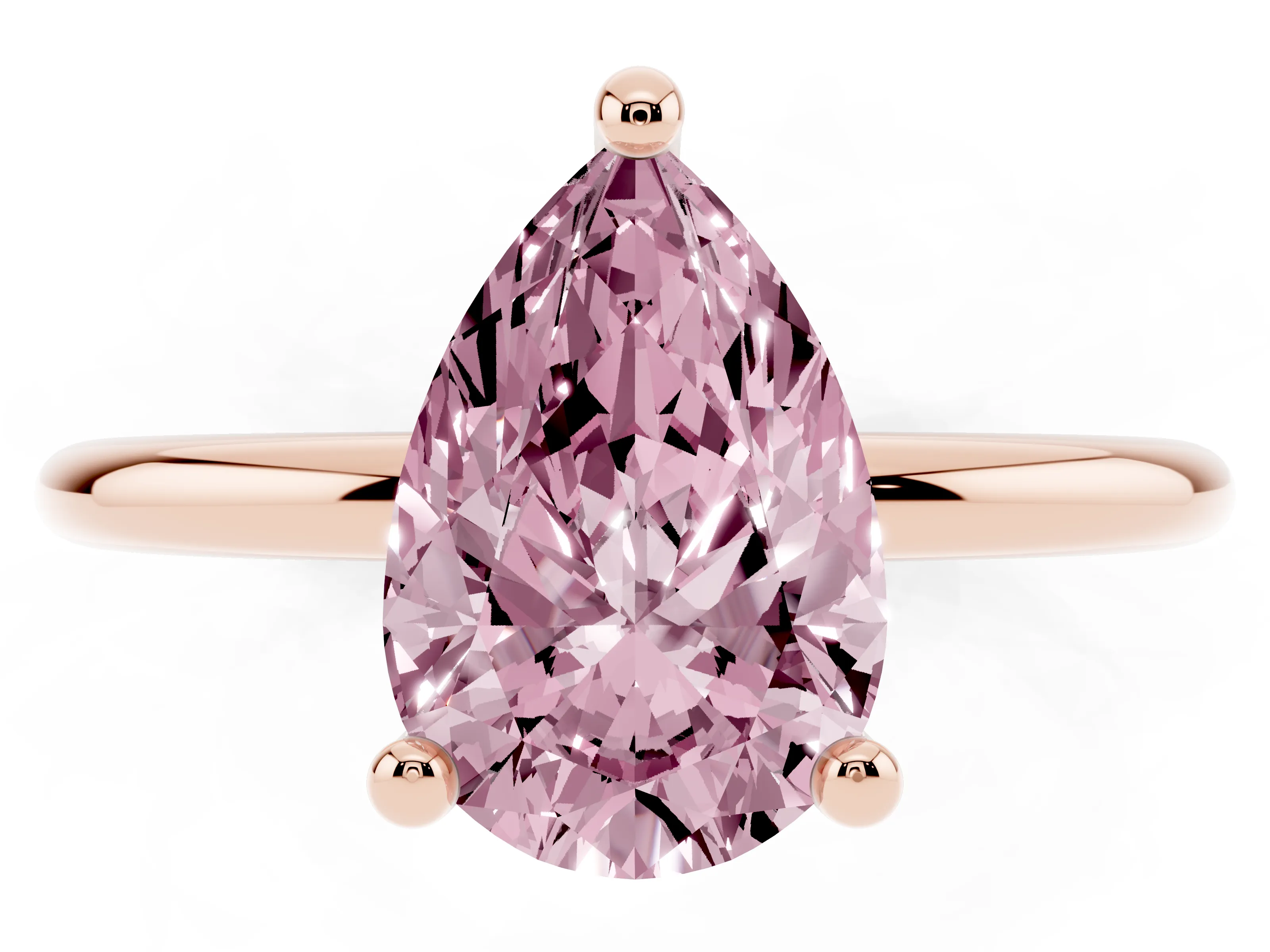 Fancy Pink Pear Cut Diamond Solitaire Ring Set in Rose gold with Secure Prong Setting on a Classic Band