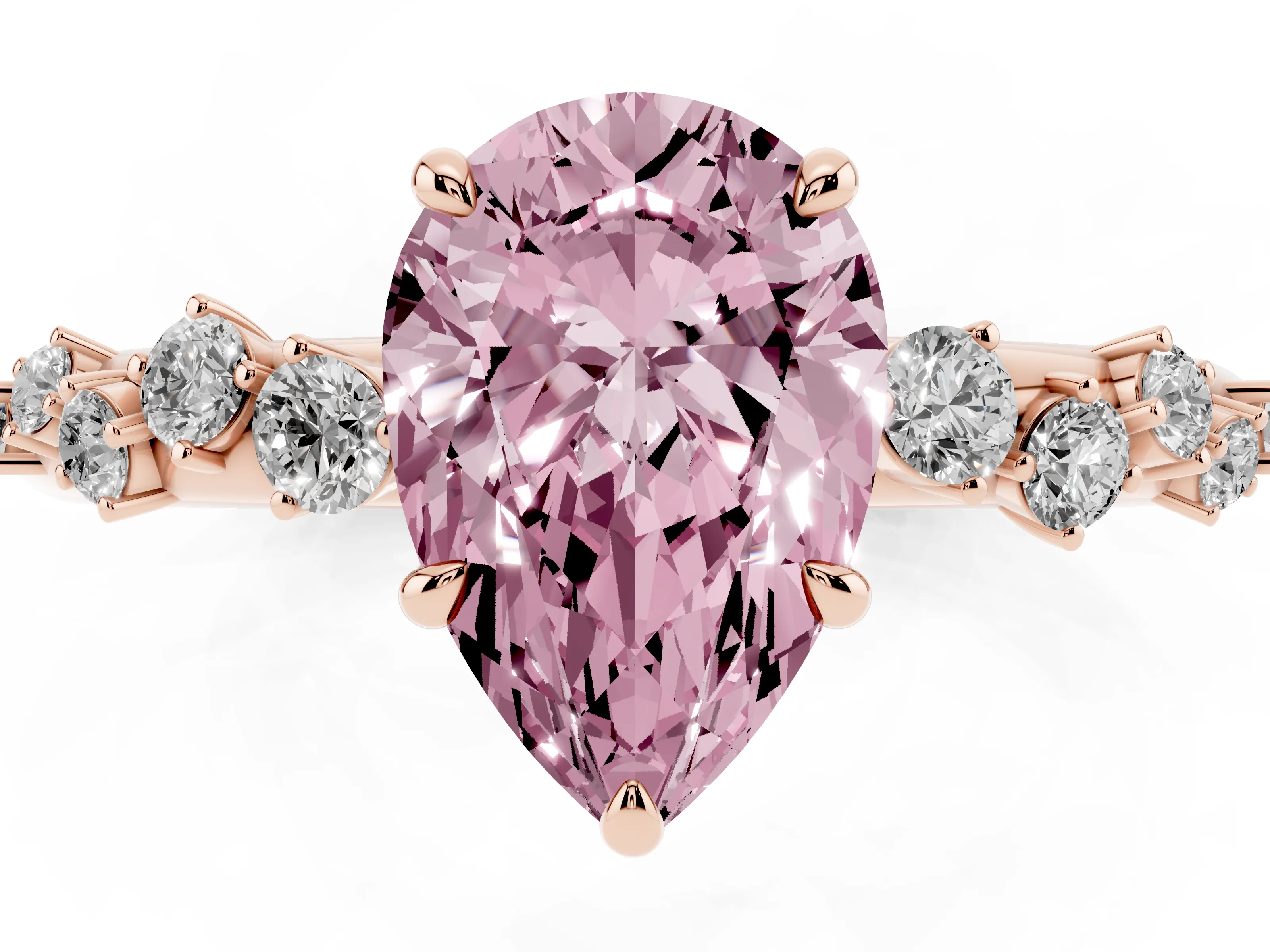 Fancy Pink Pear Cut Diamond Cluster Solitaire Ring Set in Rose gold with Prong Setting