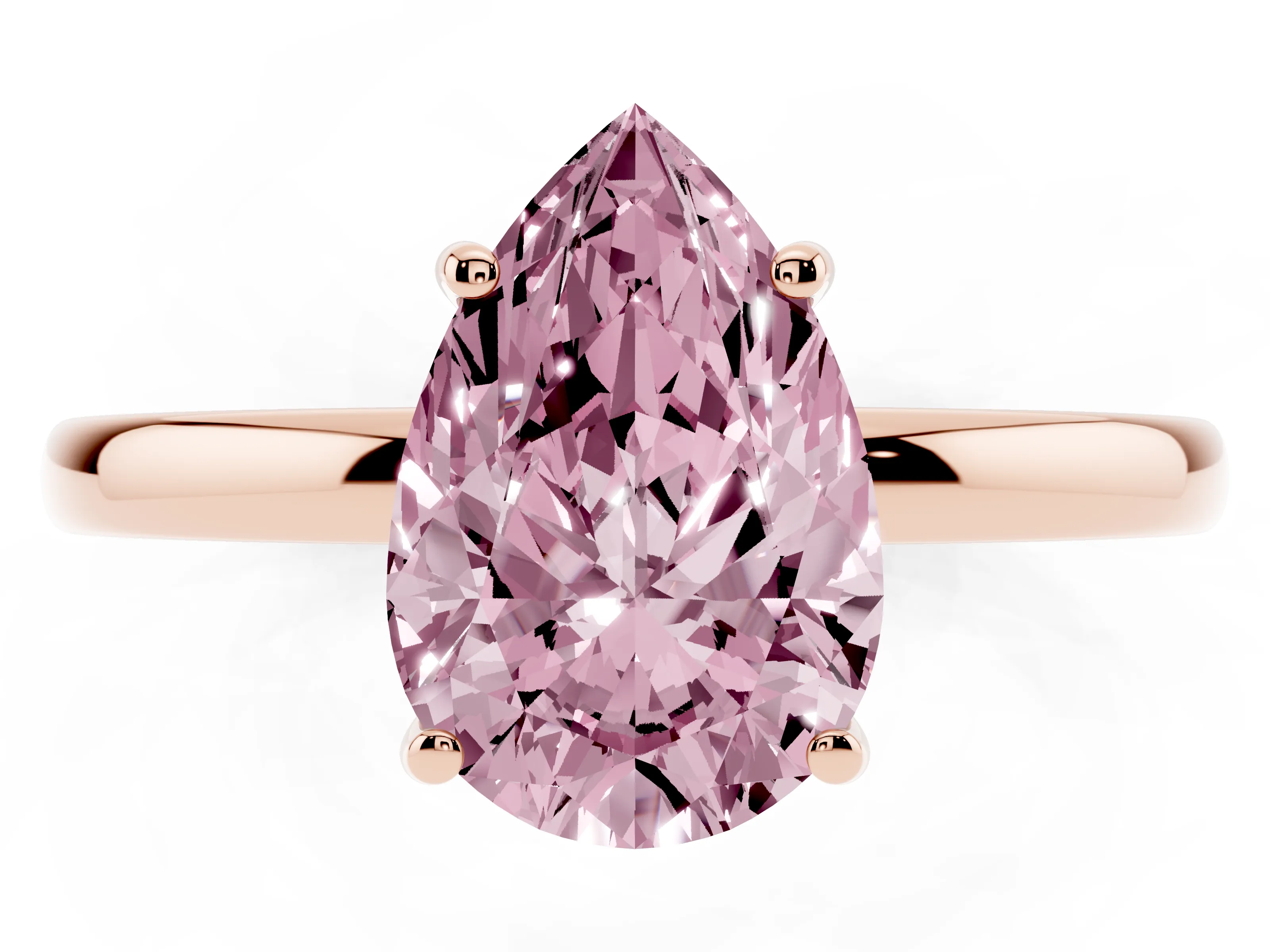 Fancy Pink Pear Cut Diamond Solitaire Ring Set in Rose gold with Plain Band and Prong Setting