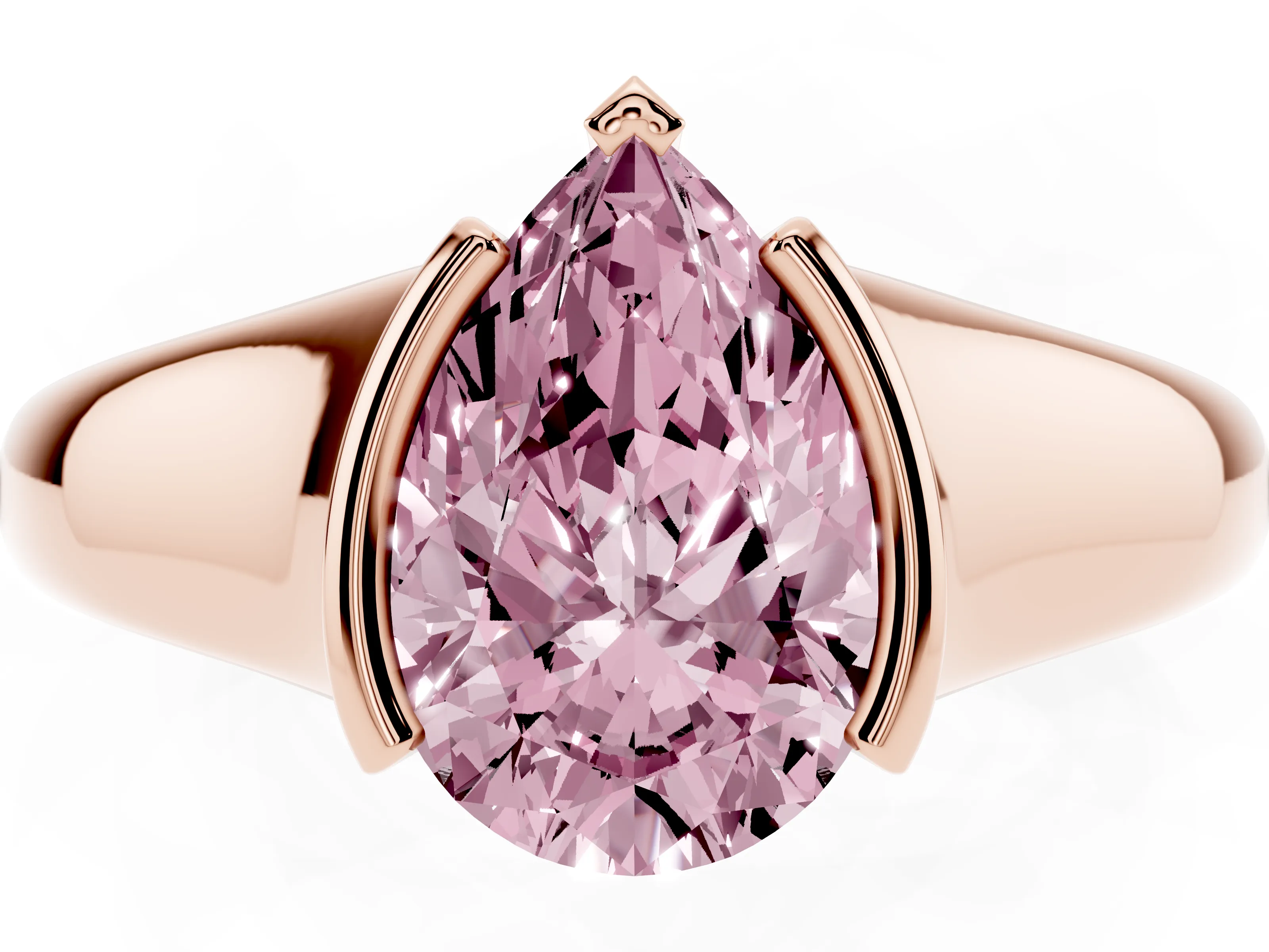 Fancy Pink Pear Cut Diamond Solitaire Tension Set Ring Set in Rose gold with Split Shank Band