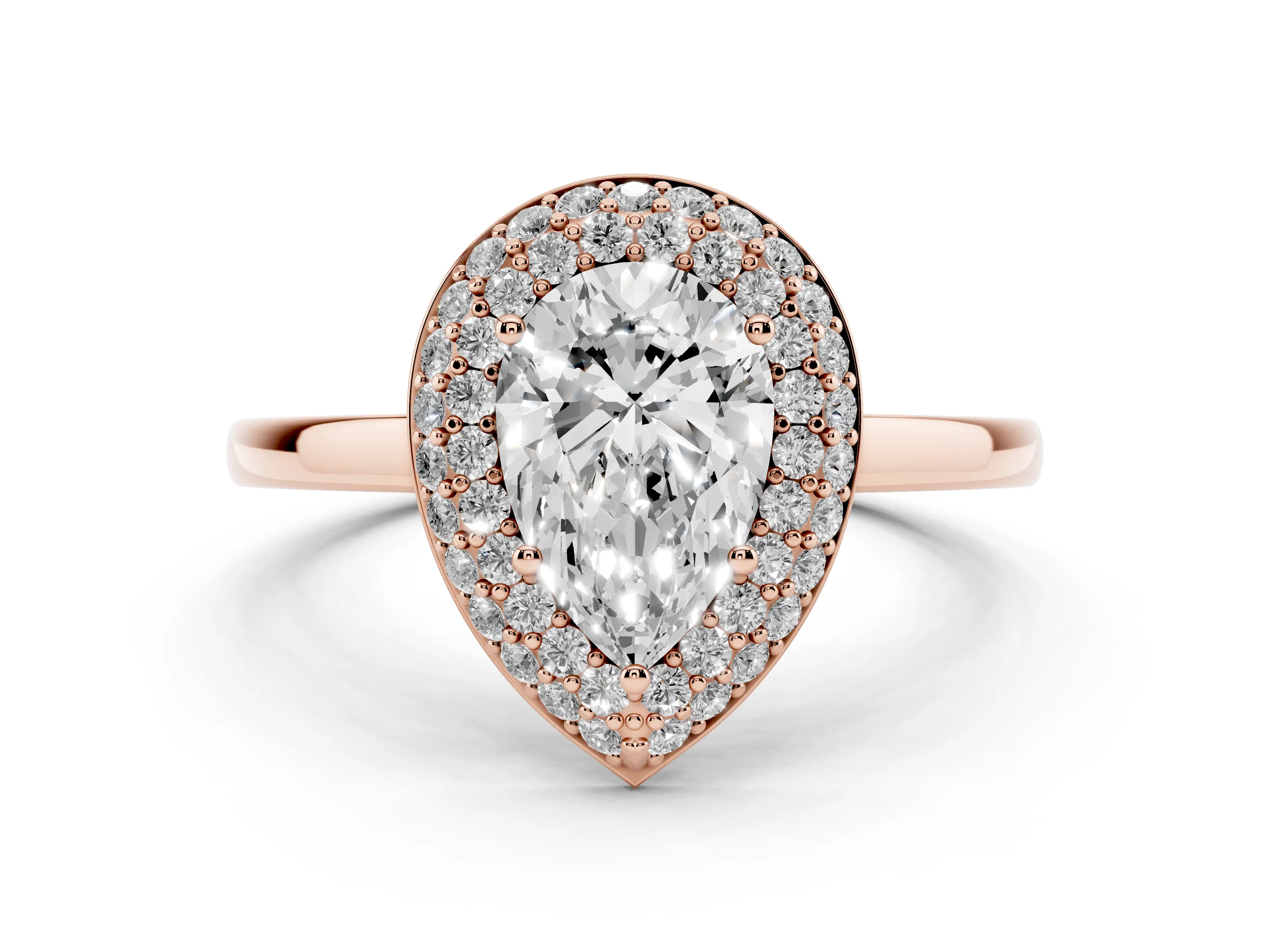 Pear Cut Diamond Halo Engagement Ring Set in Rose gold with Solitaire Band and Prong Setting