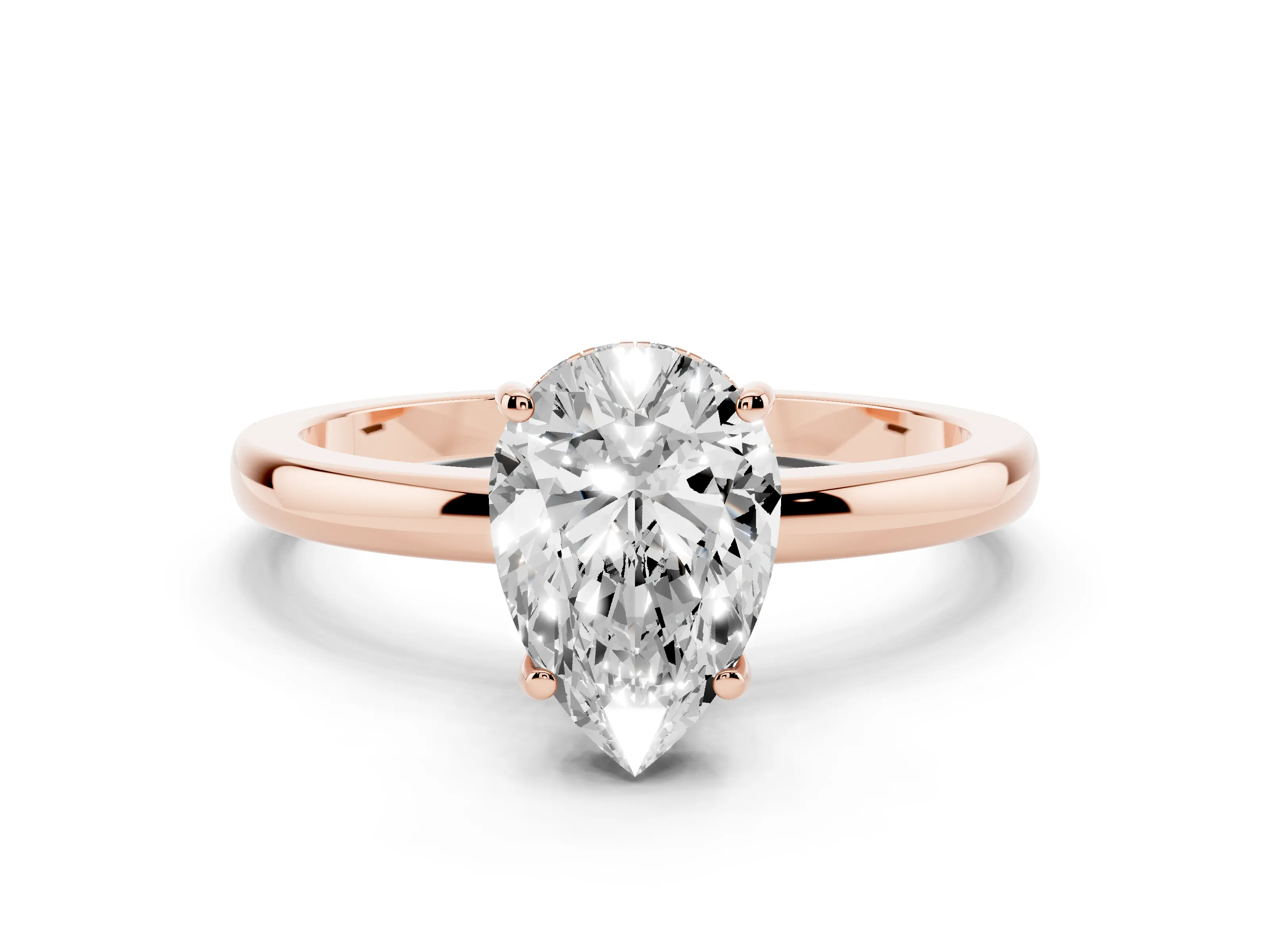 Pear Cut Diamond Solitaire Ring Set in Rose gold with Plain Band and Prong Setting