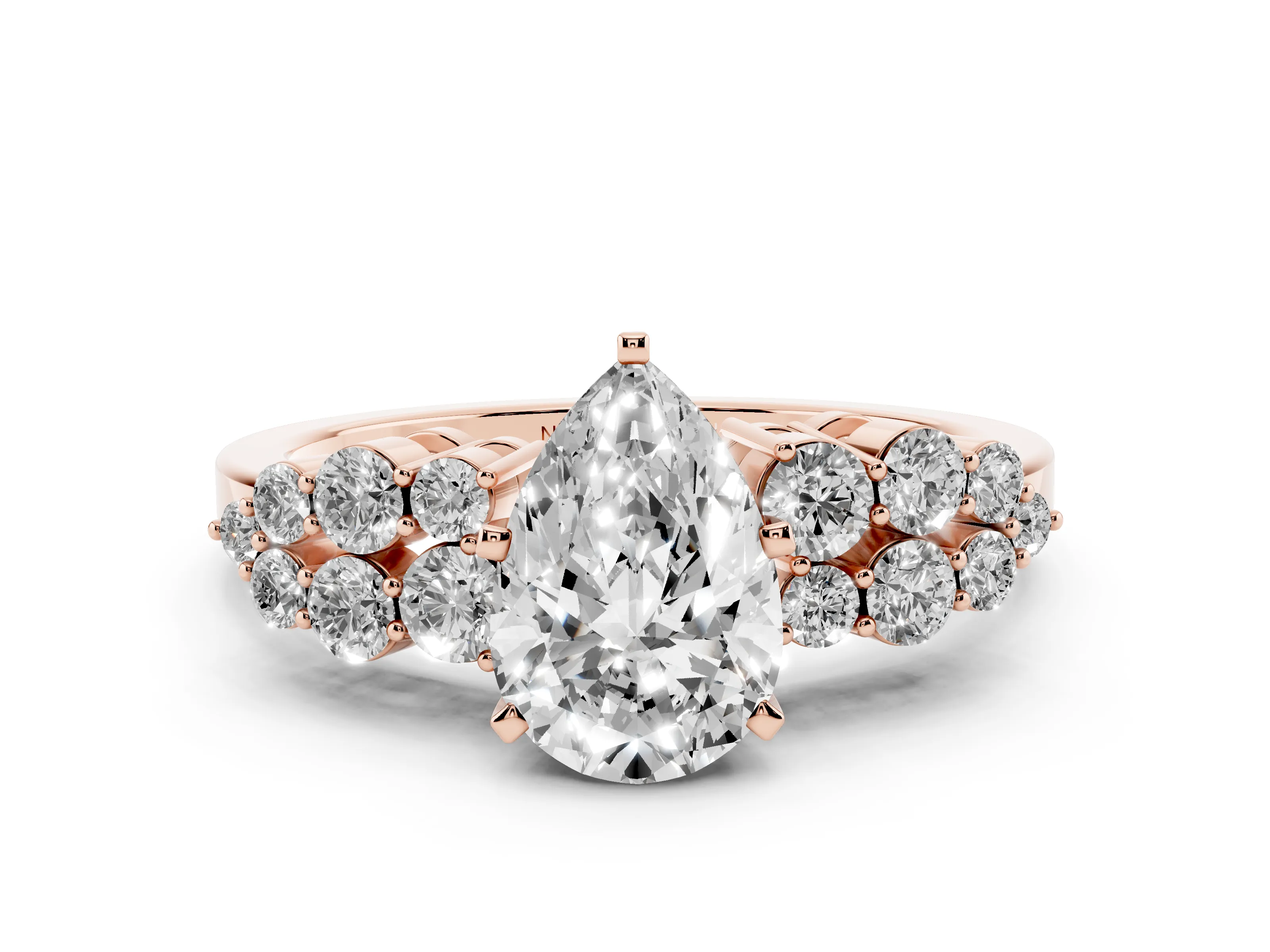 Pear Cut Diamond Cluster Engagement Ring Set in Rose gold with Pavé Band and Prong Setting
