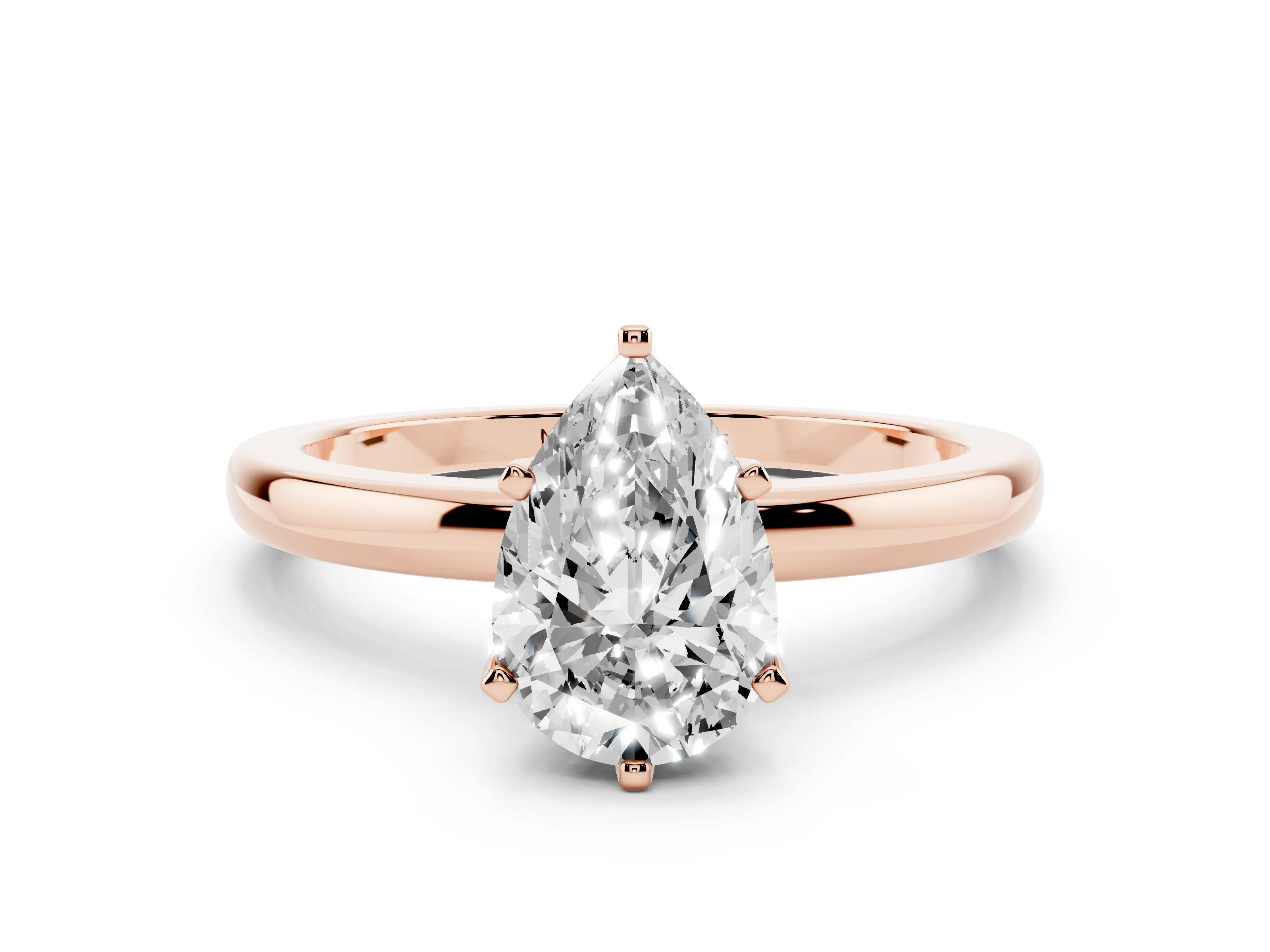 Pear Cut Diamond Solitaire Ring Set in Rose gold with Raised Prong Setting on a Classic Band