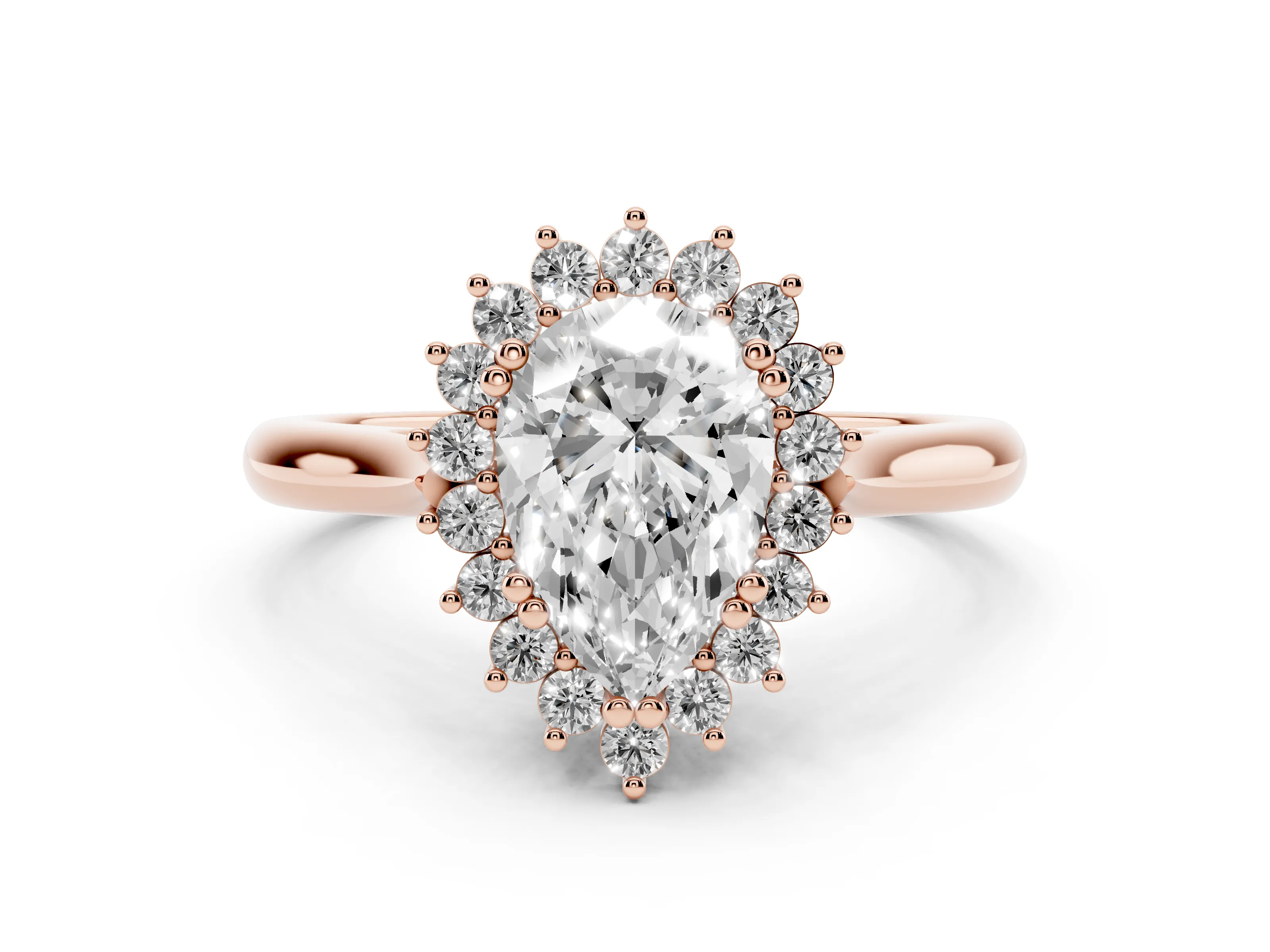 Pear Cut Diamond Halo Ring Set in Rose gold with Plain Solitaire Band and Prong Setting