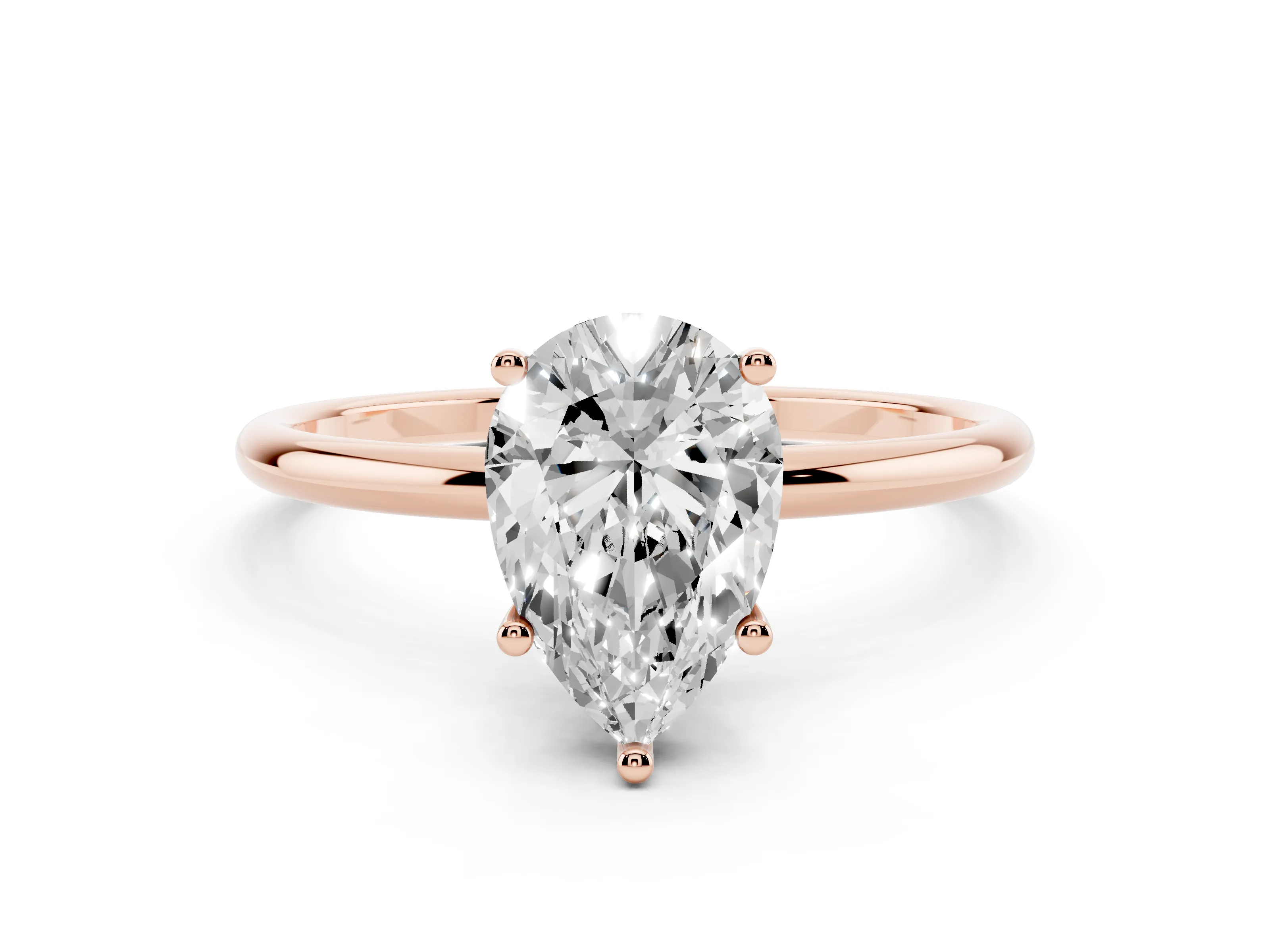 Pear Cut Diamond Solitaire Engagement Ring Set in Rose gold with Thin Band and Prong Setting
