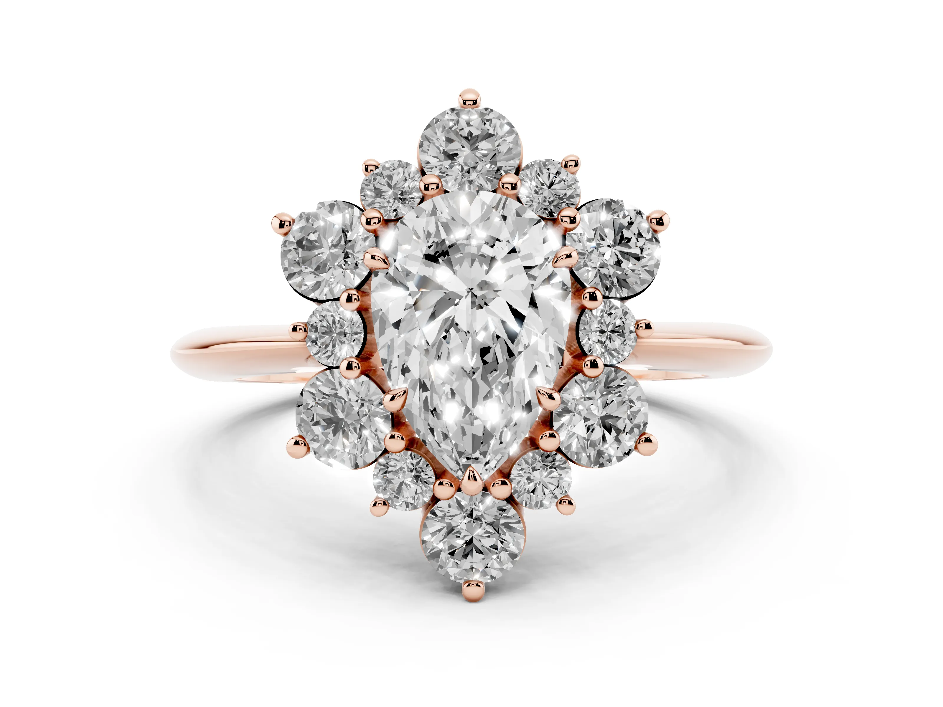 Pear Cut Diamond Cluster Halo Ring Set in Rose gold with Solitaire Band and Prong Setting