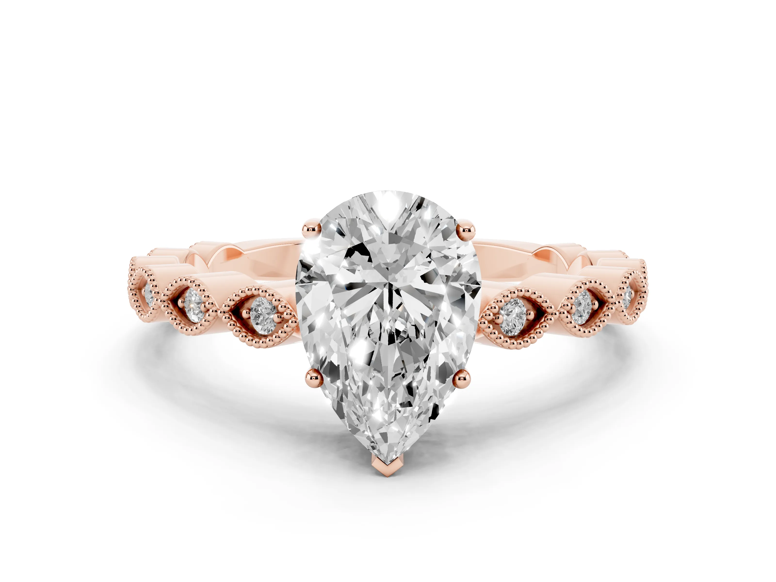 Pear Cut Diamond Solitaire Ring Set in Rose gold with Infinity Twist Pavé Band