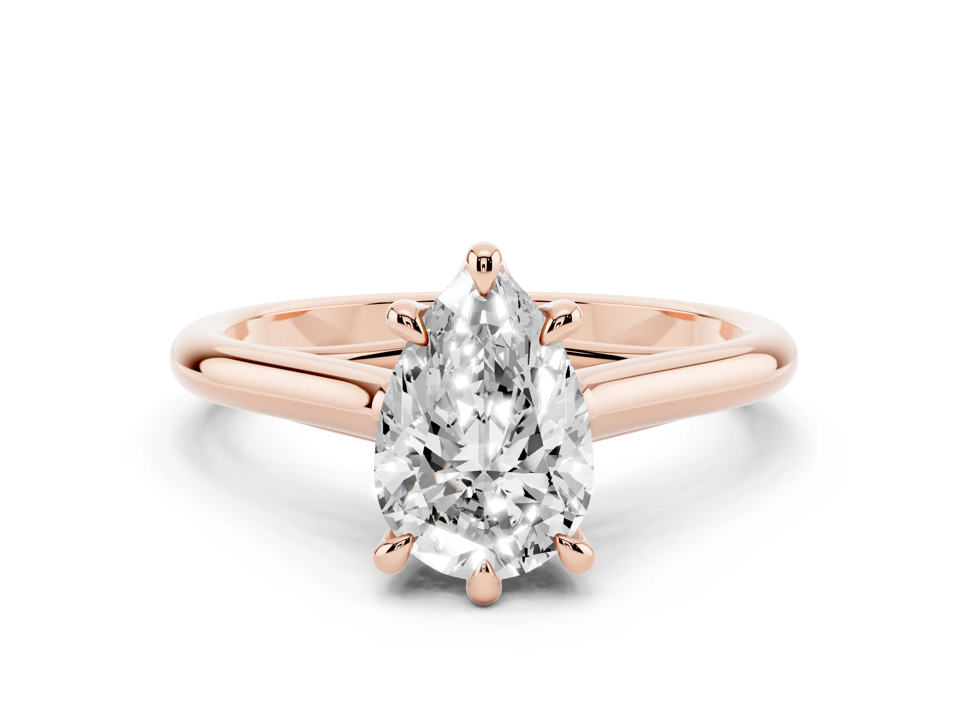 Pear Cut Diamond Solitaire Engagement Ring Set in Rose gold with Prong Setting and Plain Classic Band