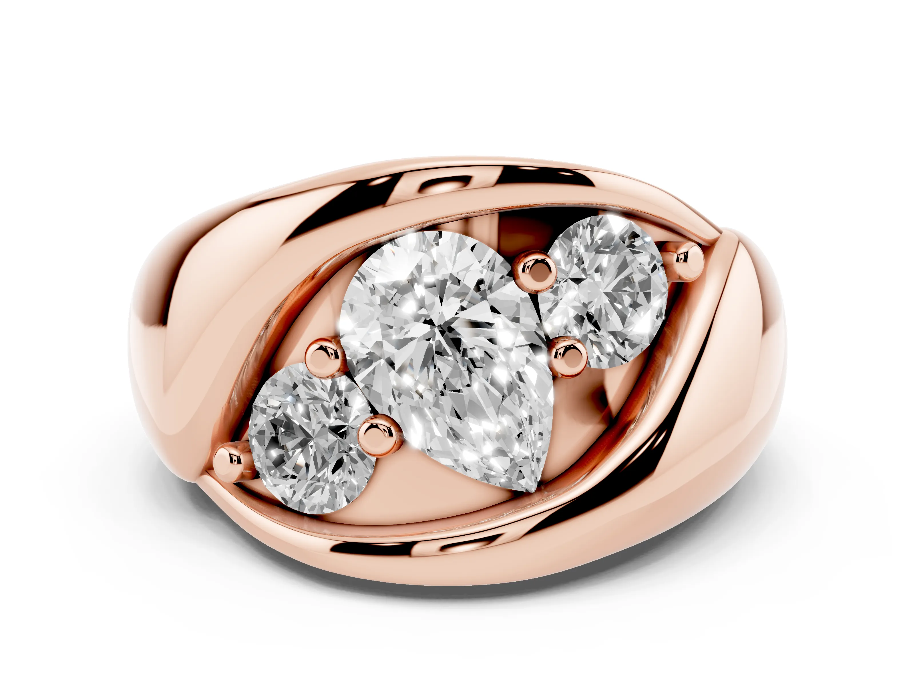 Pear Cut Diamond Channel-Set Crossover Ring Set in Rose gold