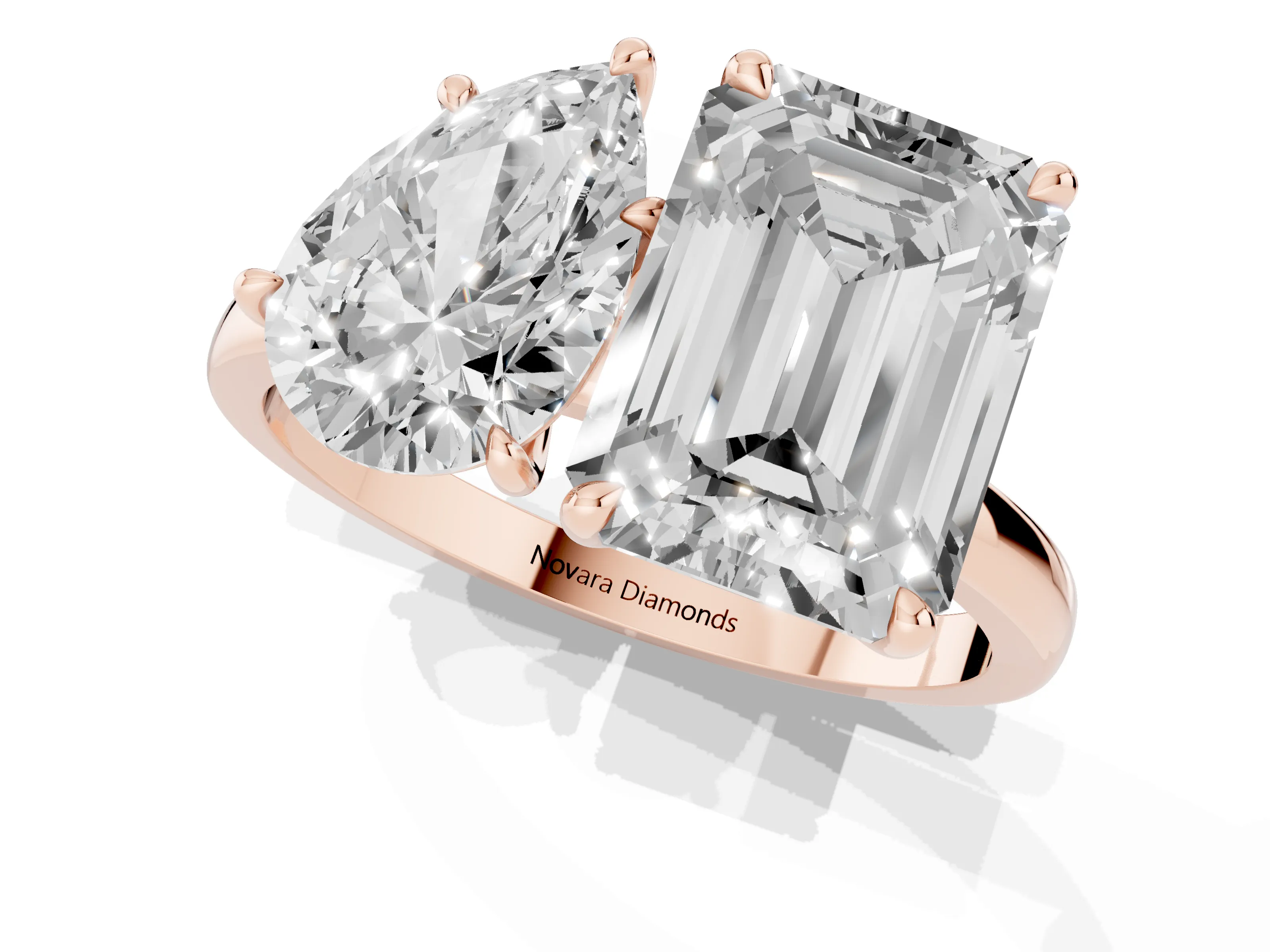 Pear Cut and Emerald Cut Toi Moi Ring Set in Rose gold with Prong Setting