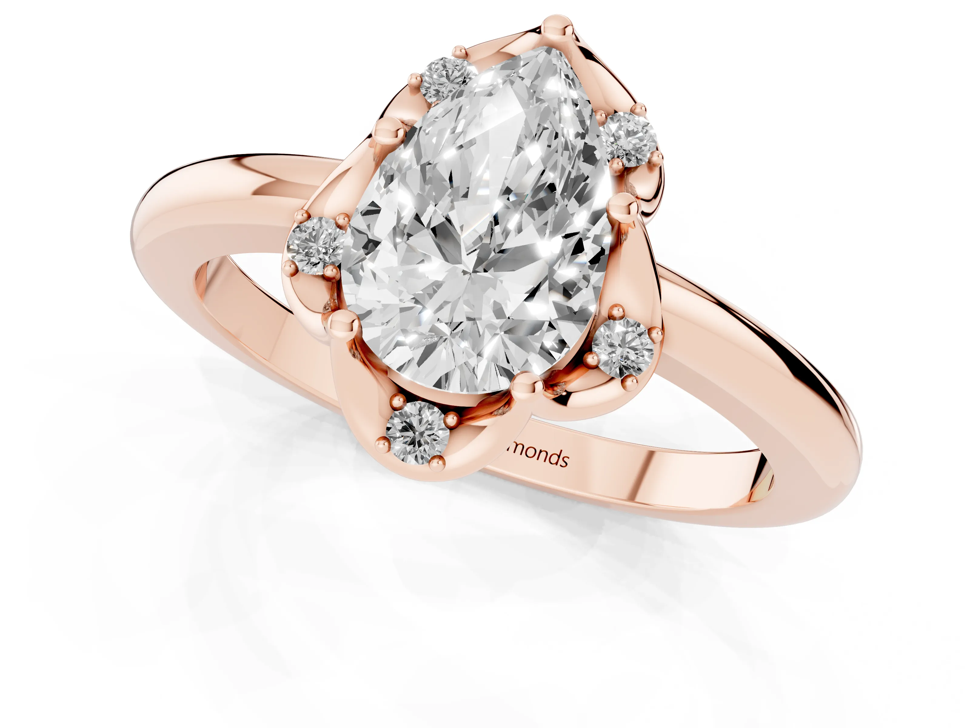 Pear Cut Diamond Round Cluster Halo Ring Set in Rose gold with Solitaire Band and Prong Setting – second view