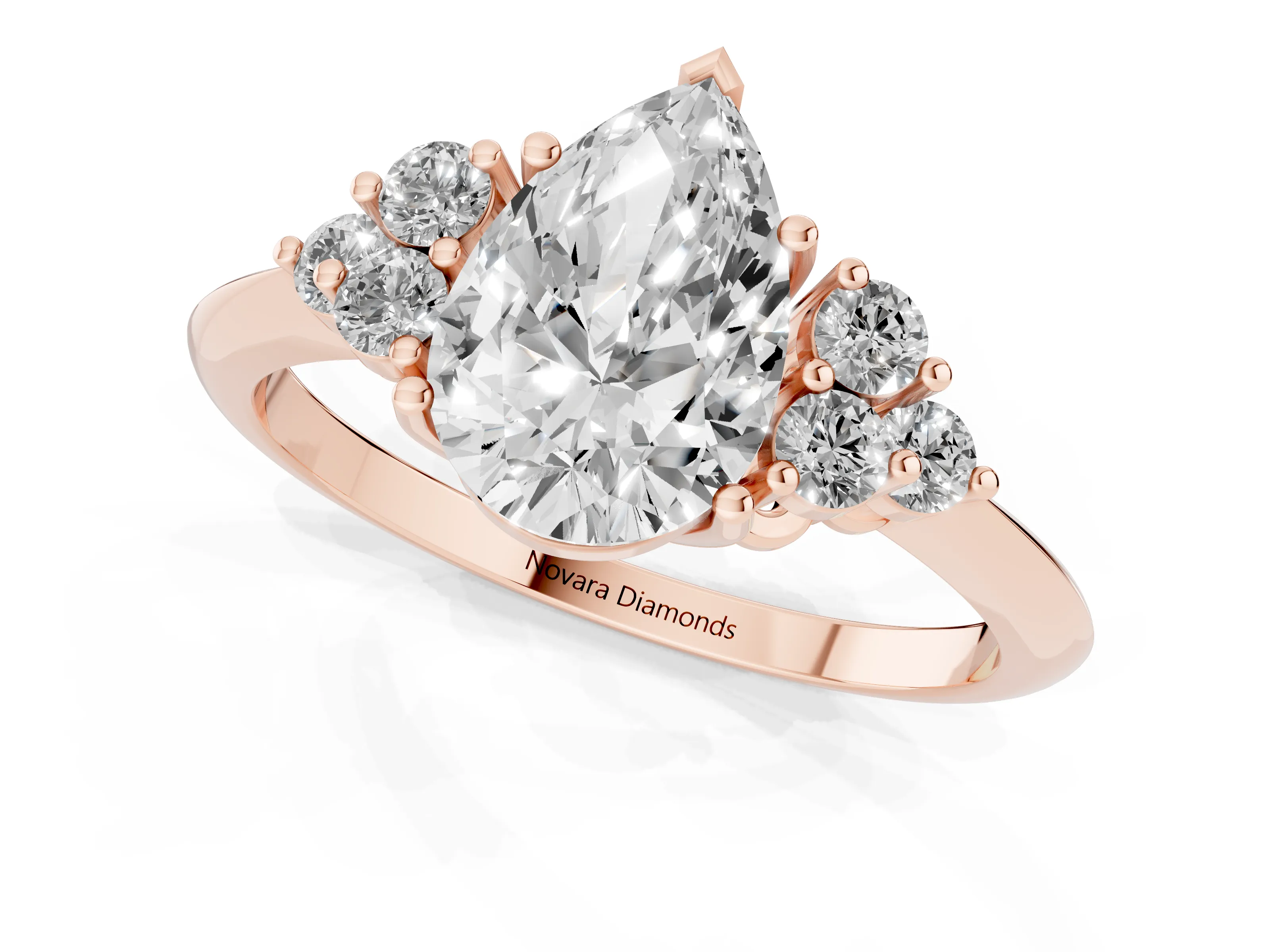 Pear Cut Diamond Cluster Ring Set in Rose gold with Plain Band and Prong Setting