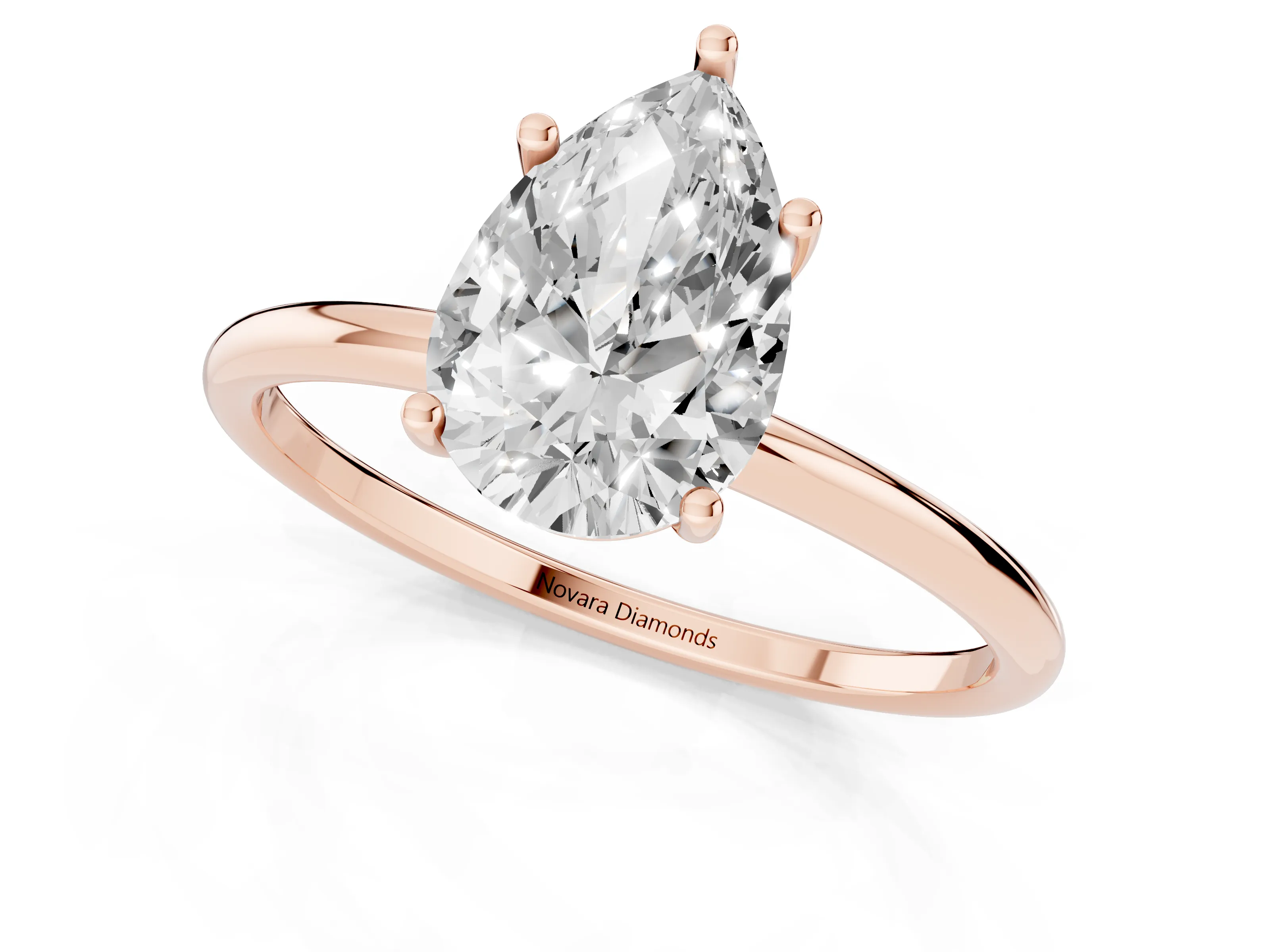 Pear Cut Diamond Solitaire Engagement Ring Set in Rose gold with Thin Band and Prong Setting – second view