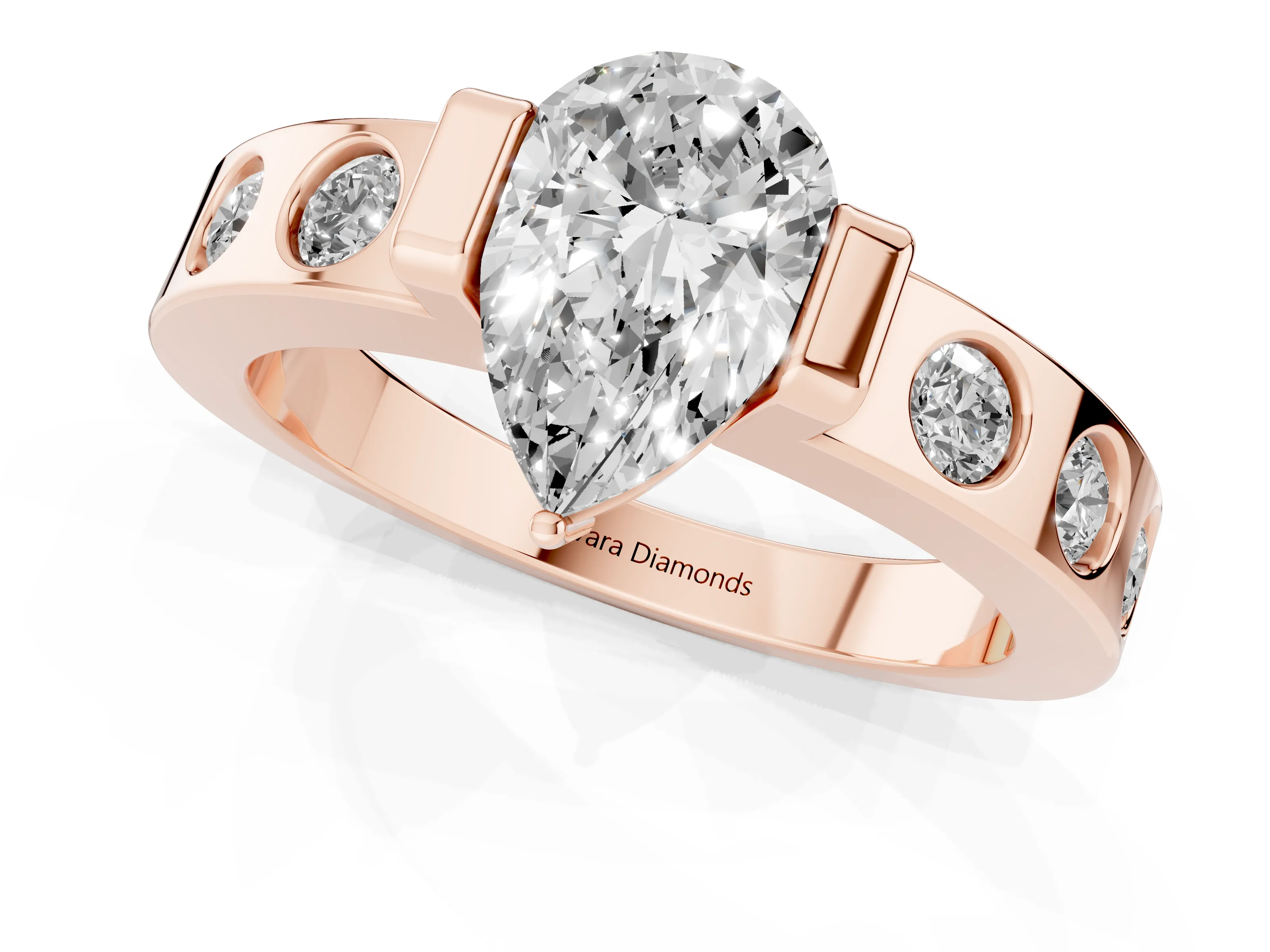 Pear Cut Diamond Channel-Set Band Ring Set in Rose gold with Bezel Prong Setting