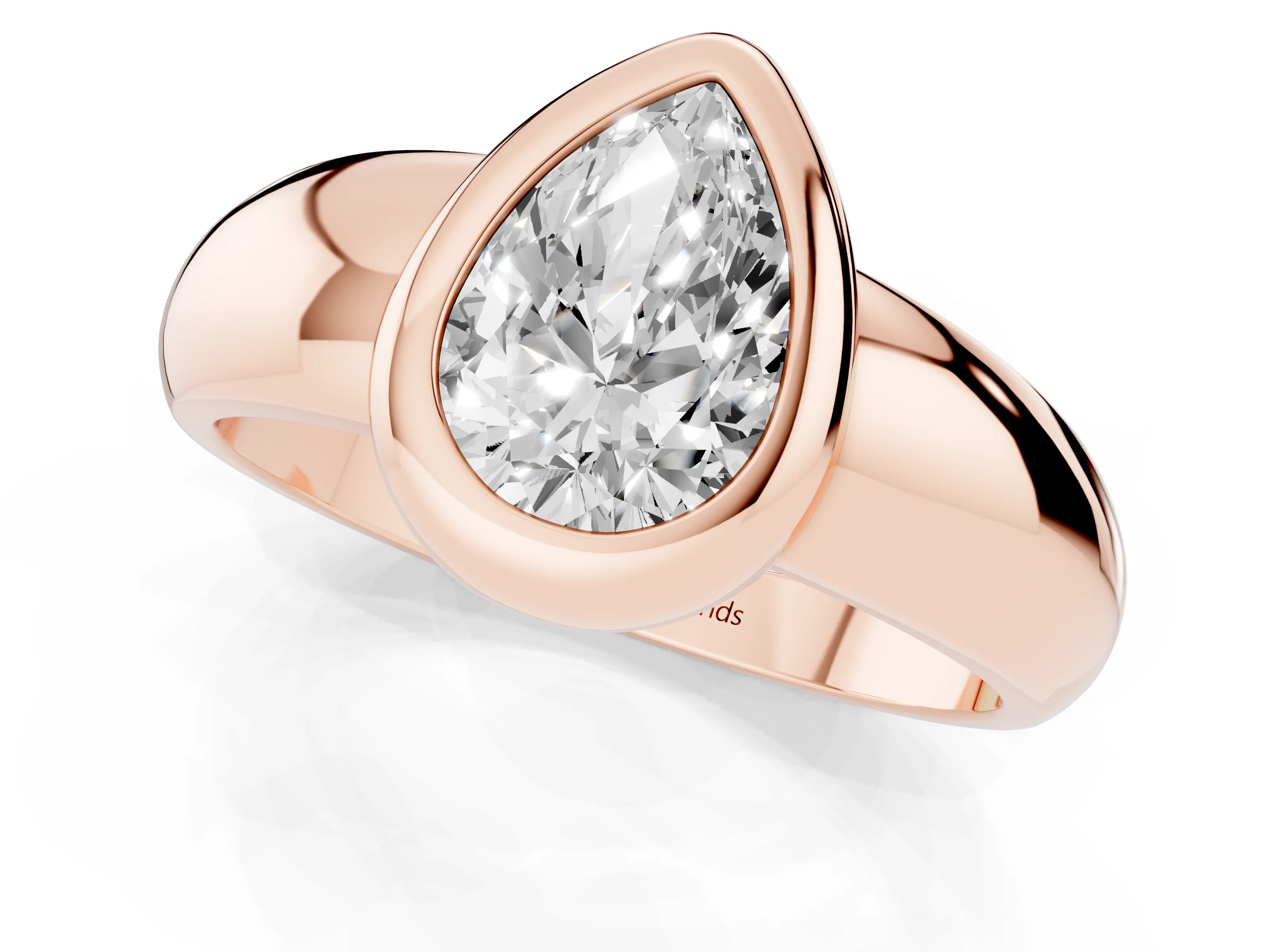 Bezel Set Pear Cut Diamond Solitaire Ring Set in Rose gold with Wide Band