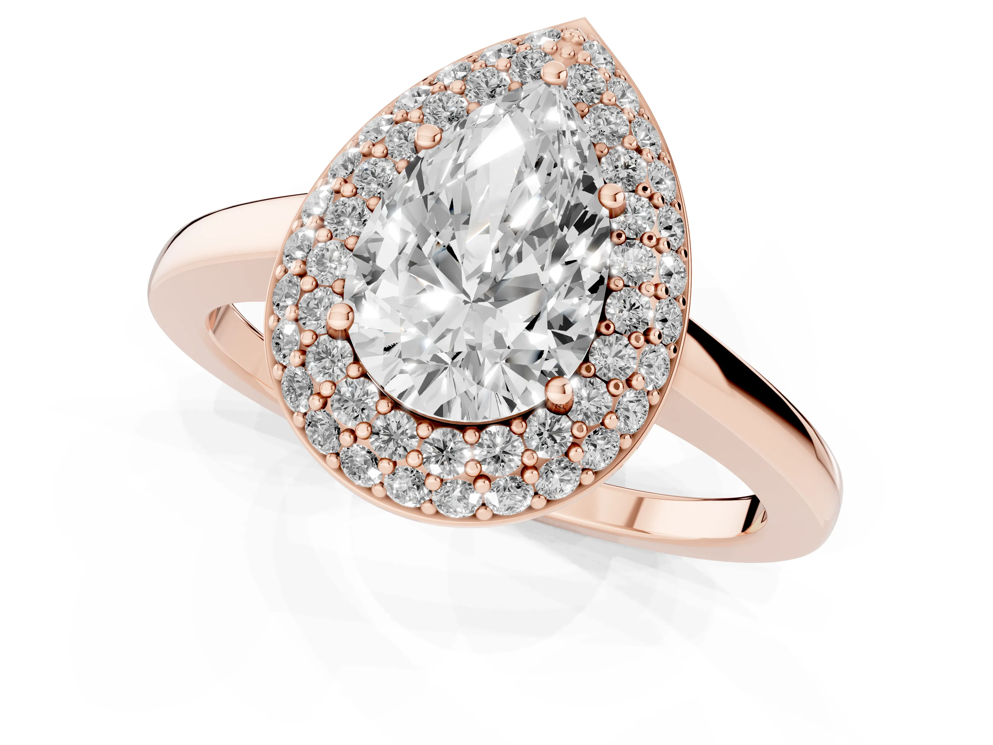 Pear Cut Diamond Halo Engagement Ring Set in Rose gold with Solitaire Band and Prong Setting