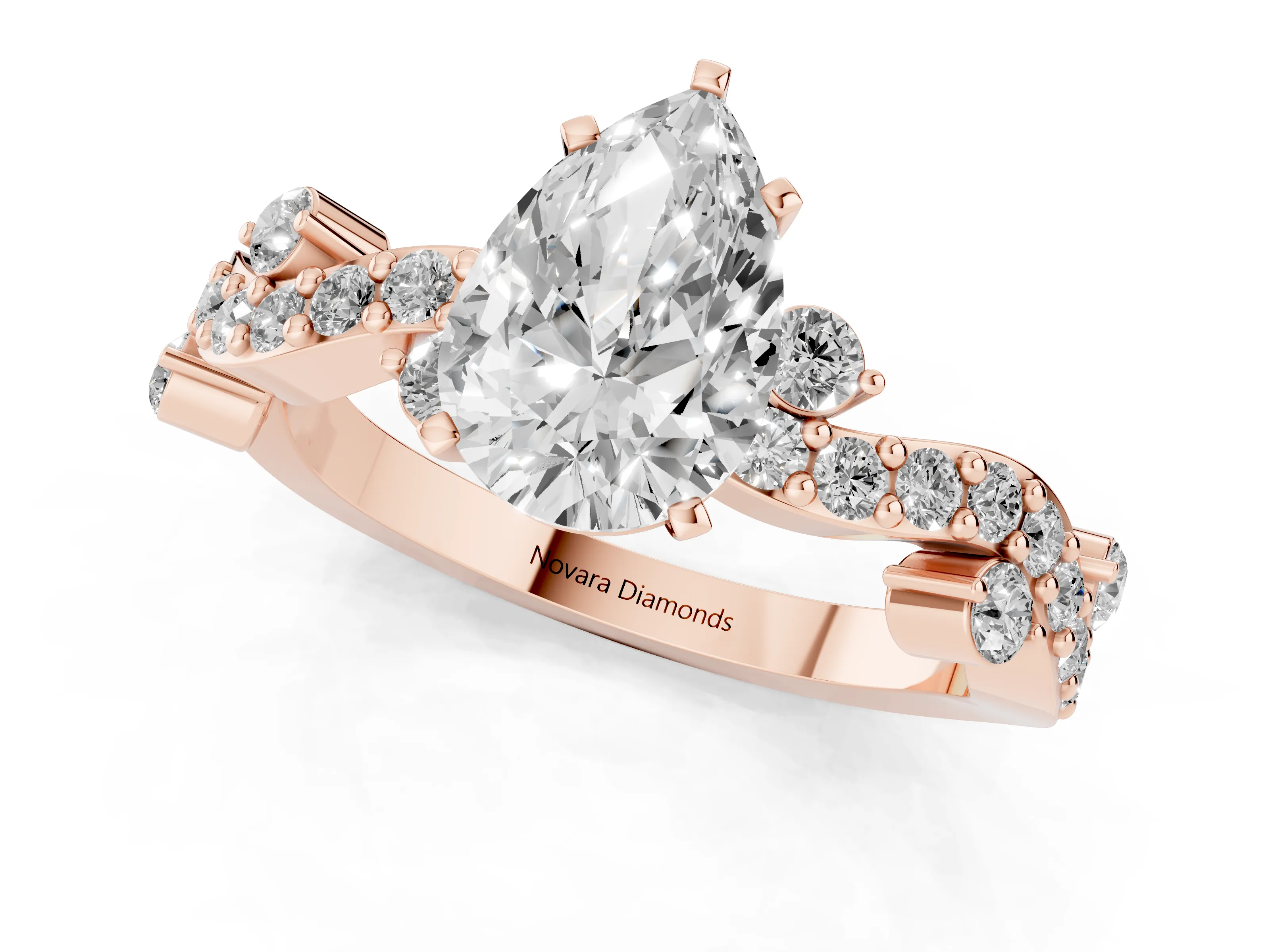 Pear Cut Diamond Solitaire Twisted Band Set in Rose gold with Pavé Setting