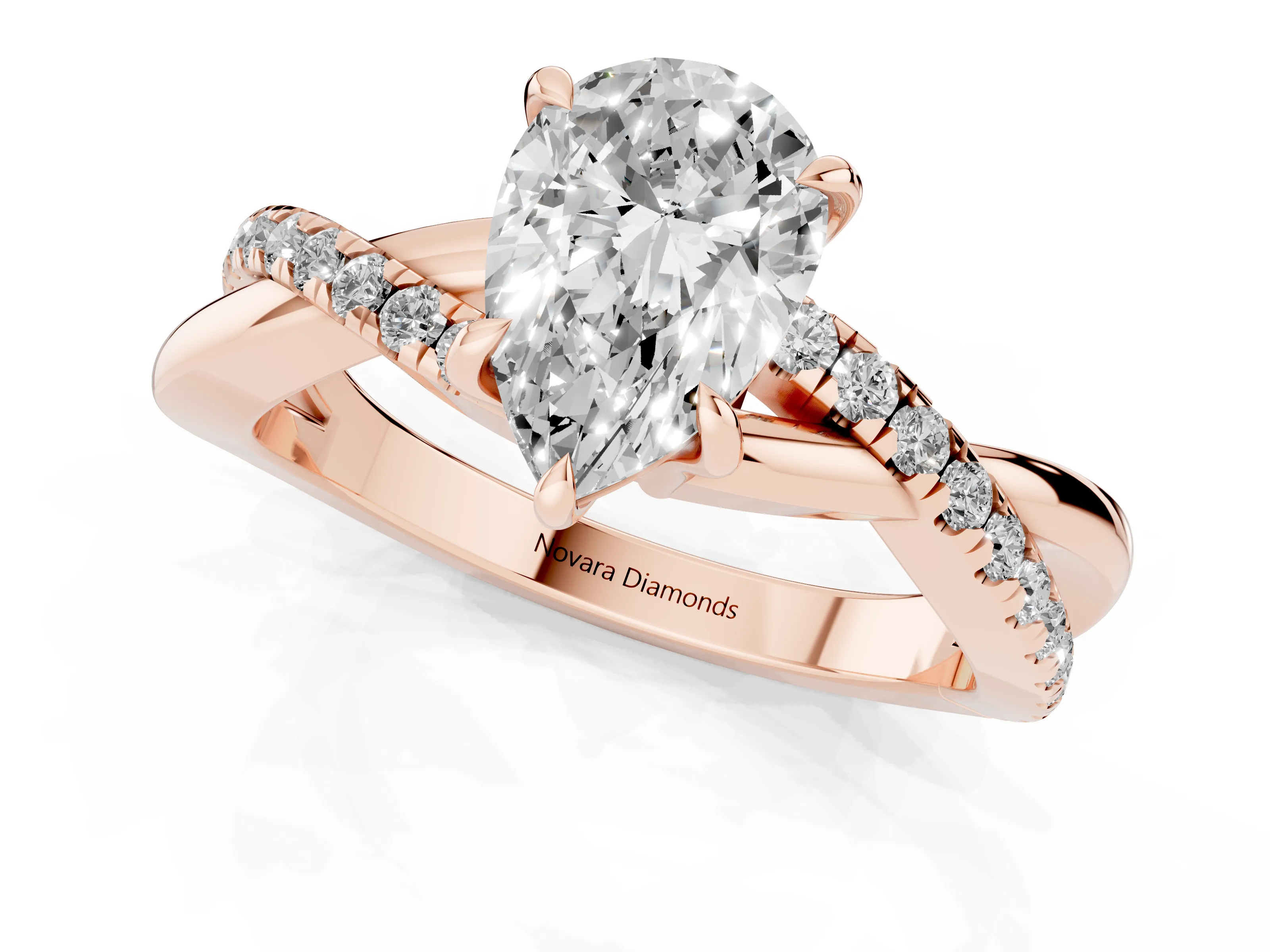 Pear Cut Diamond Twisted Pavé Band Ring Set in Rose gold with Prong Setting