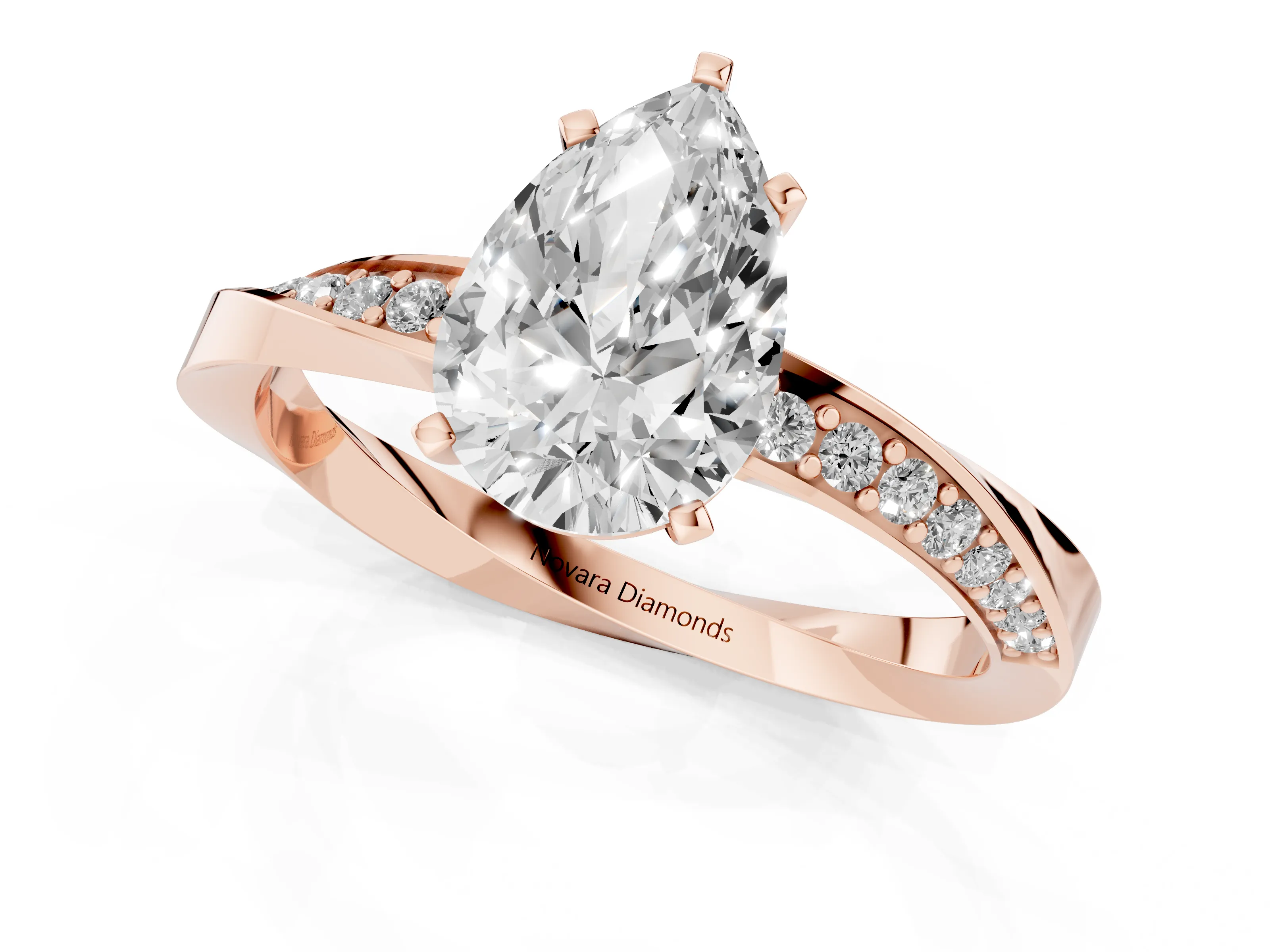 Pear Cut Diamond Engagement Ring Set in Rose gold with Side Stone Accents and Prong Setting