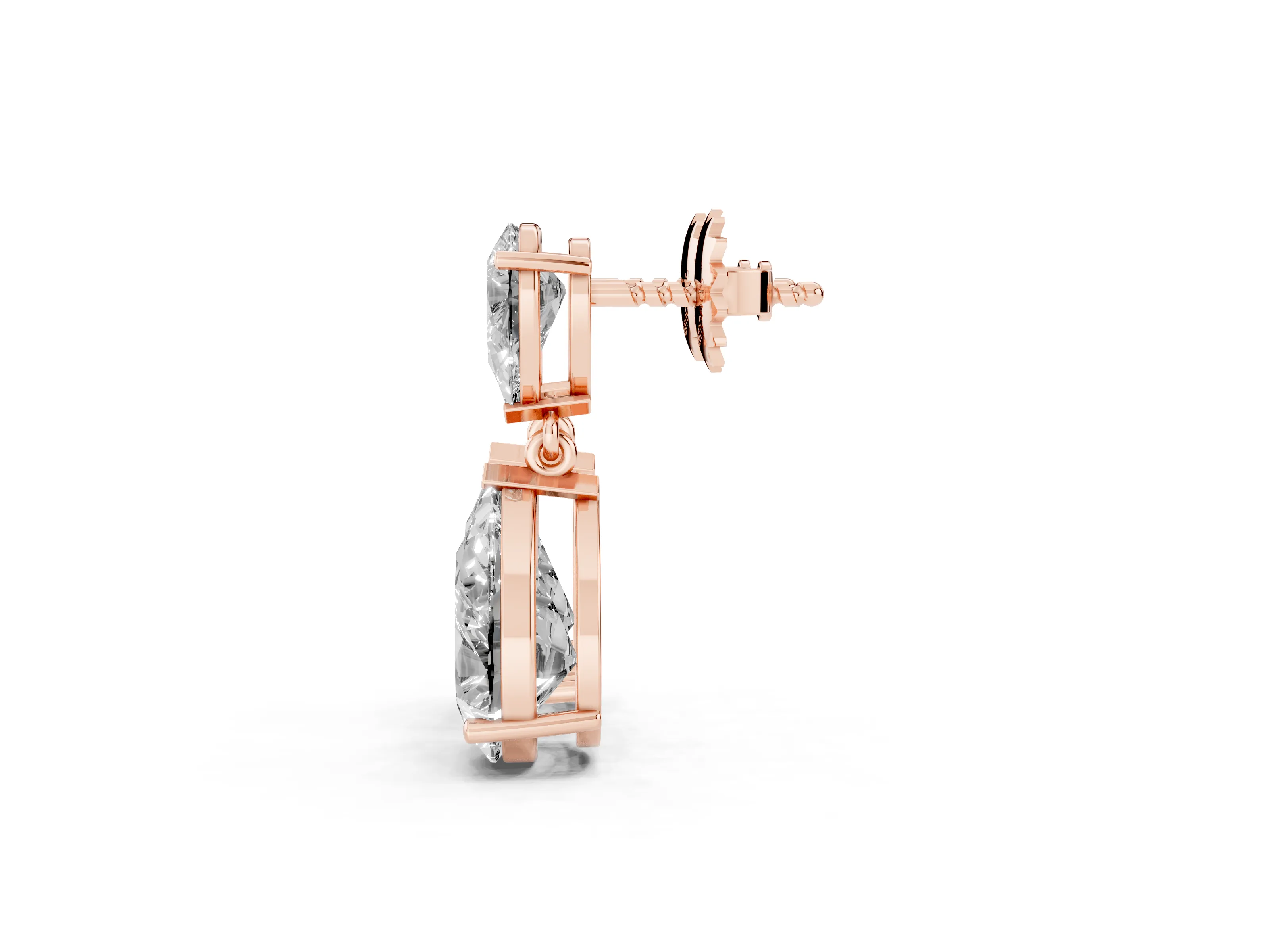 Pear-Shaped Lab-Grown Diamond Two Stone Drop Earrings | Articulated Link | Rose Gold