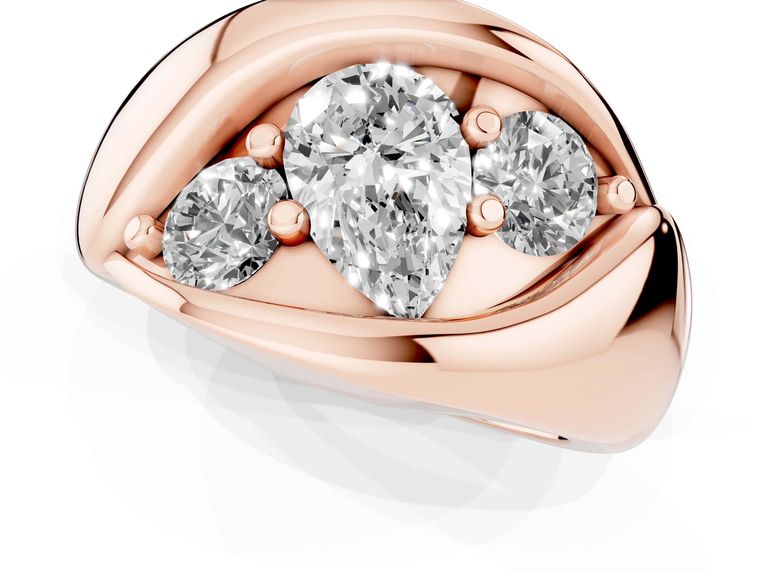 Pear Cut Diamond Channel-Set Crossover Ring Set in Rose gold