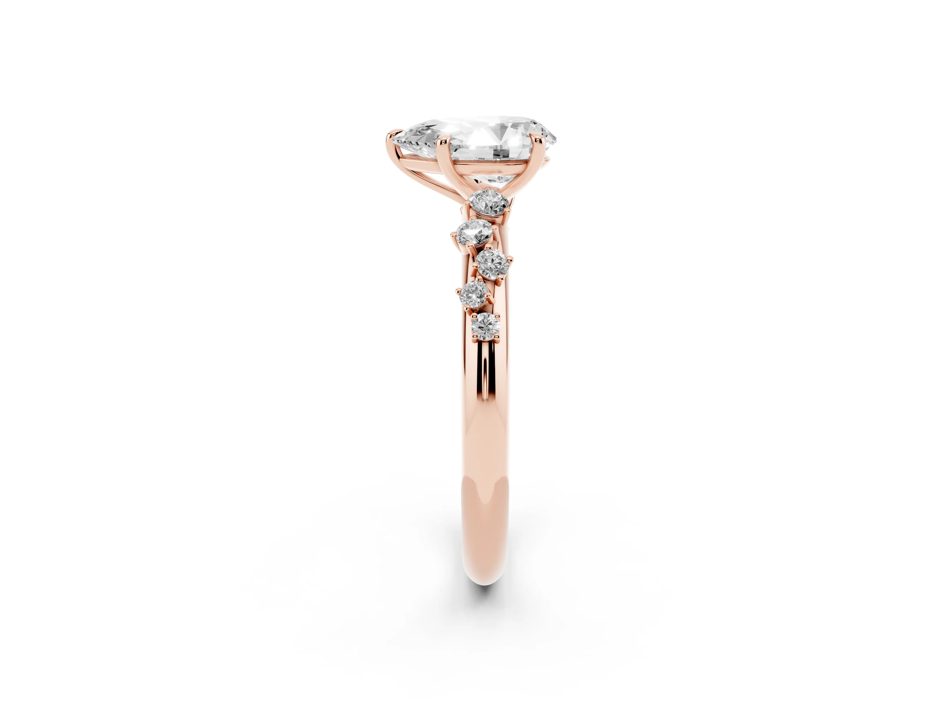 Pear Cut Diamond Cluster Solitaire Ring Set in Rose gold with Prong Setting