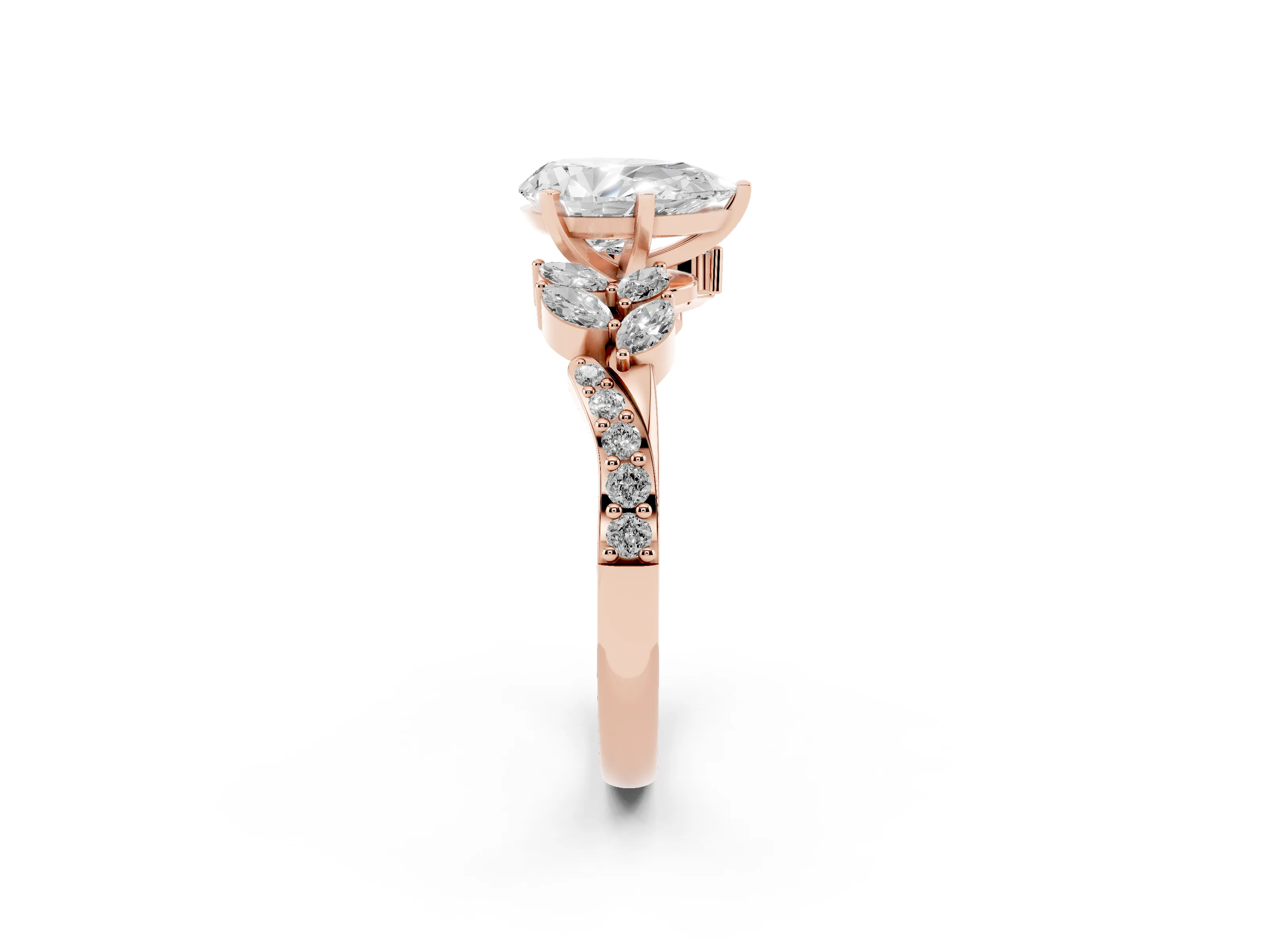 Pear Cut Diamond Solitaire Ring Set in Rose gold with Marquise Twist Band and Prong Setting