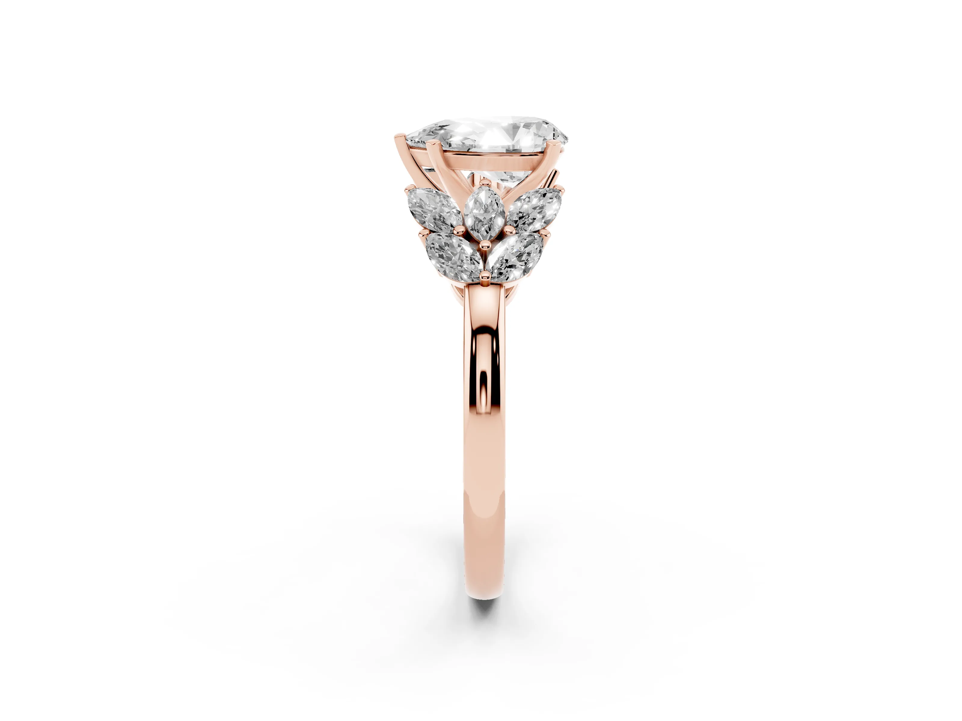Pear Cut Diamond Cluster Leaf Design Ring Set in Rose gold with Prong Setting