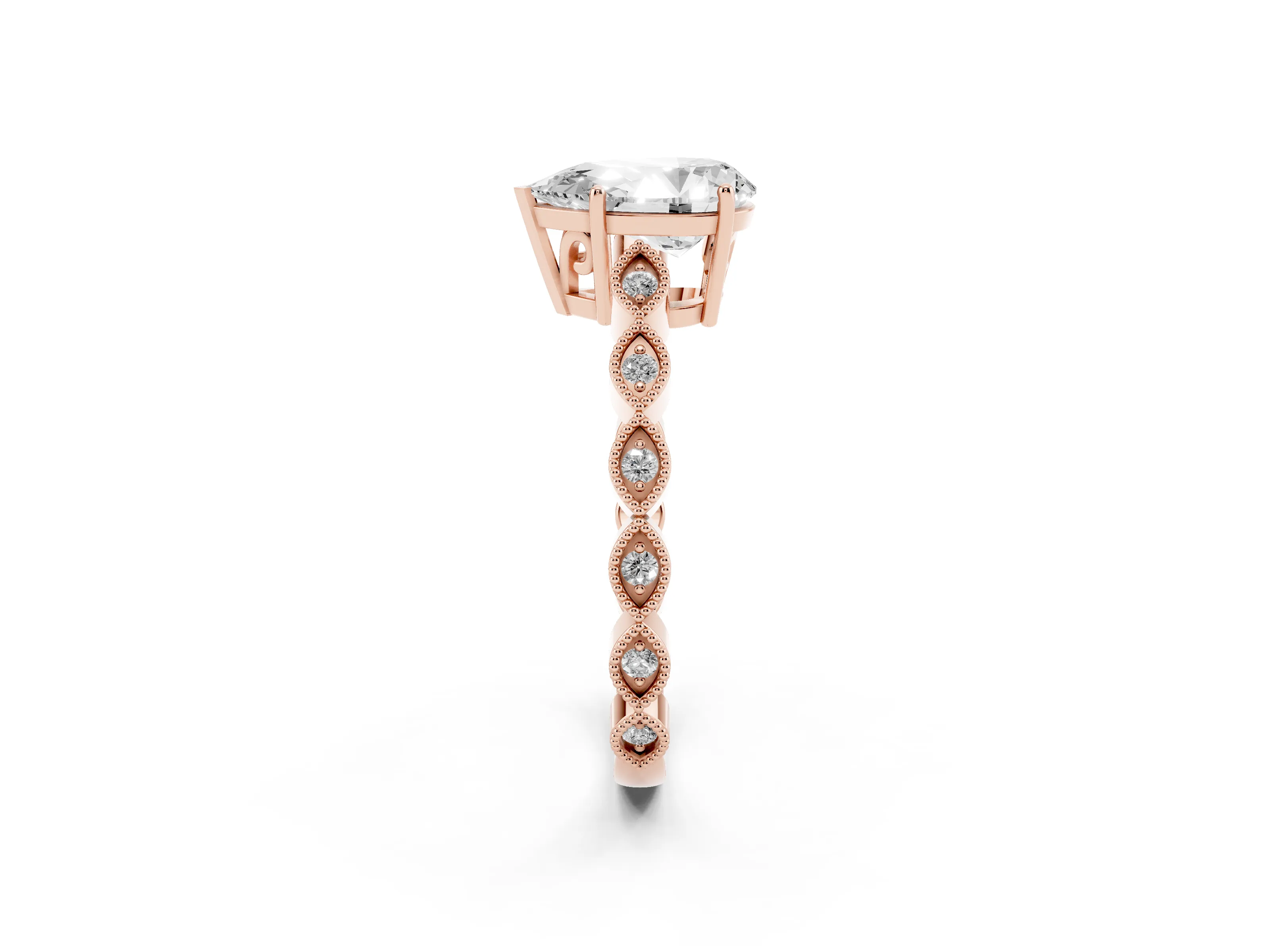 Pear Cut Diamond Solitaire Ring Set in Rose gold with Infinity Twist Pavé Band
