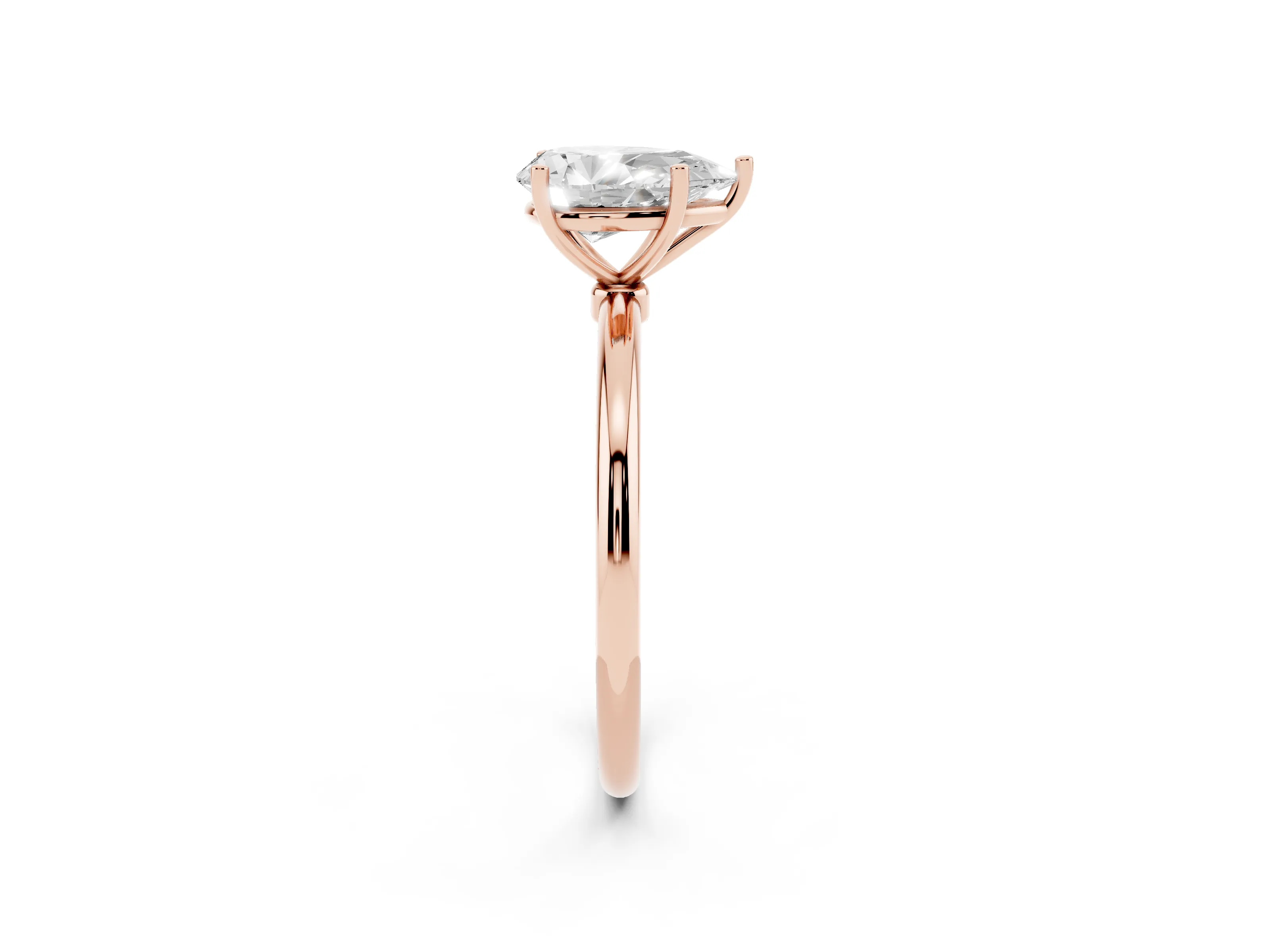 Pear Cut Diamond Solitaire Engagement Ring Set in Rose gold with Thin Band and Prong Setting