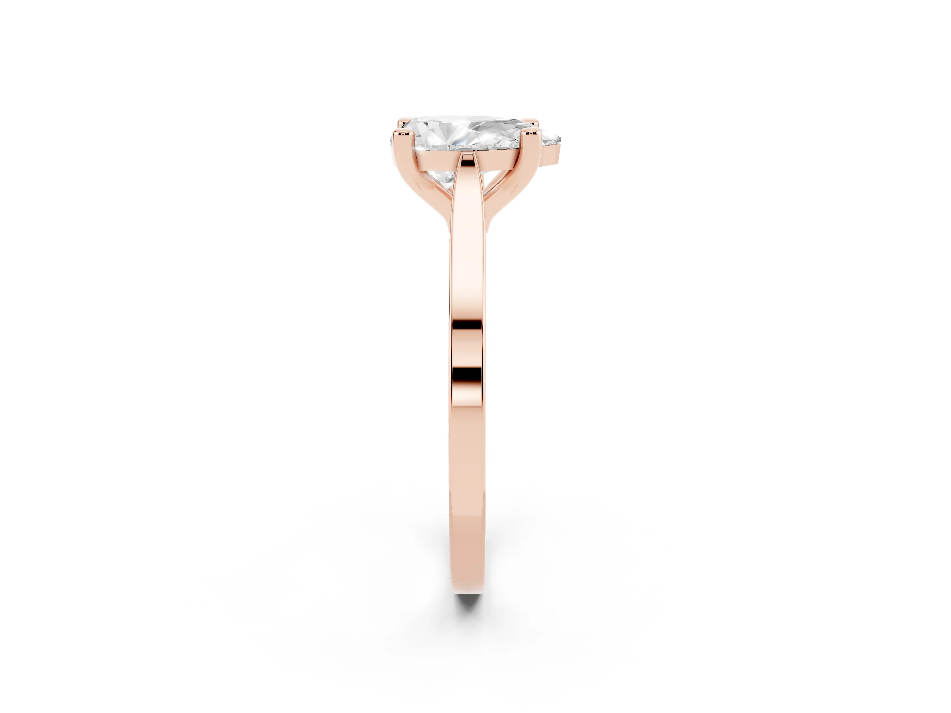 Pear Cut Diamond Solitaire Ring Set in Rose gold with Prong Setting and Tapered Band