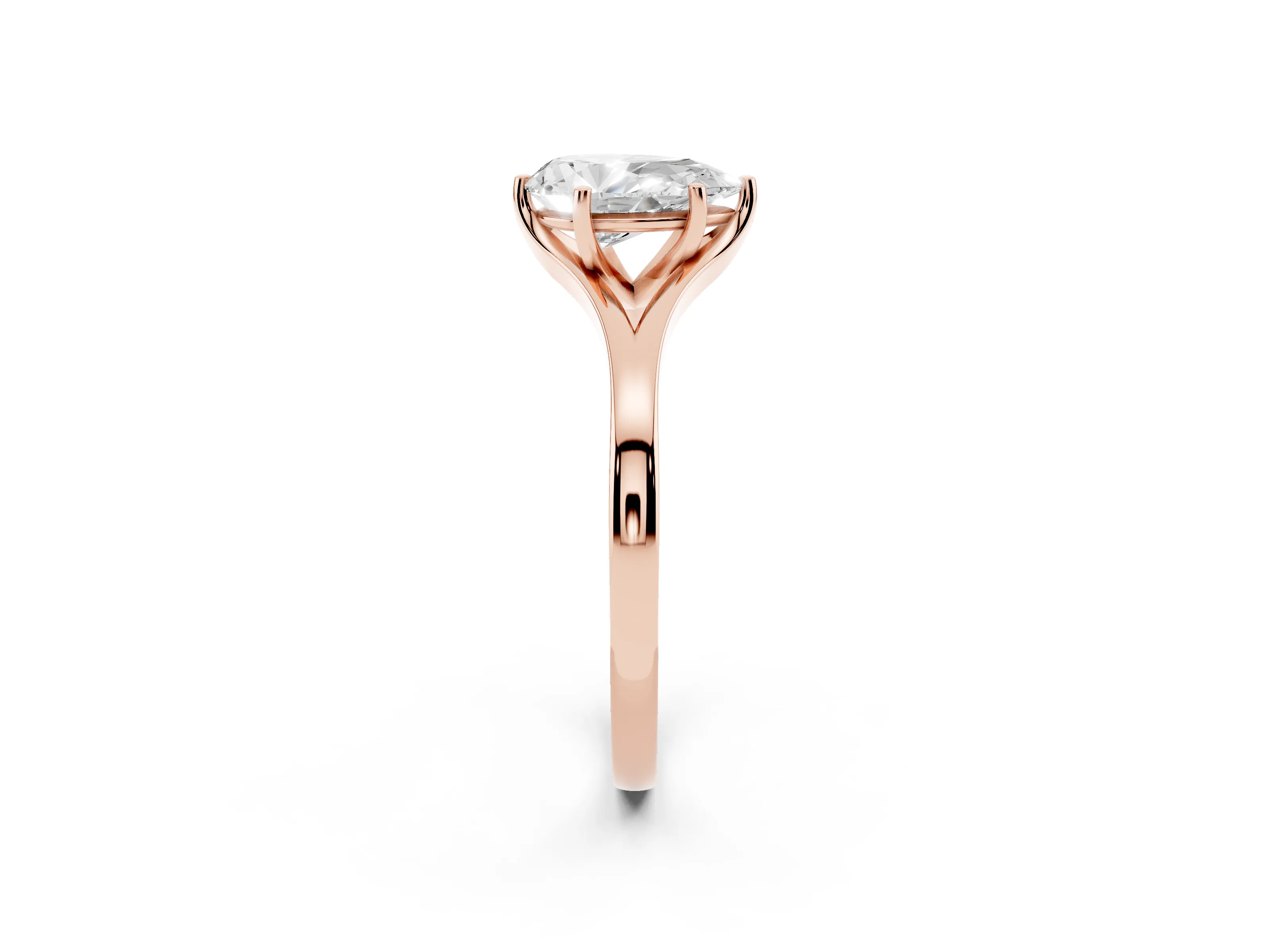Pear Cut Diamond Solitaire Ring Set in Rose gold with Polished Tapered Band and Prong Setting