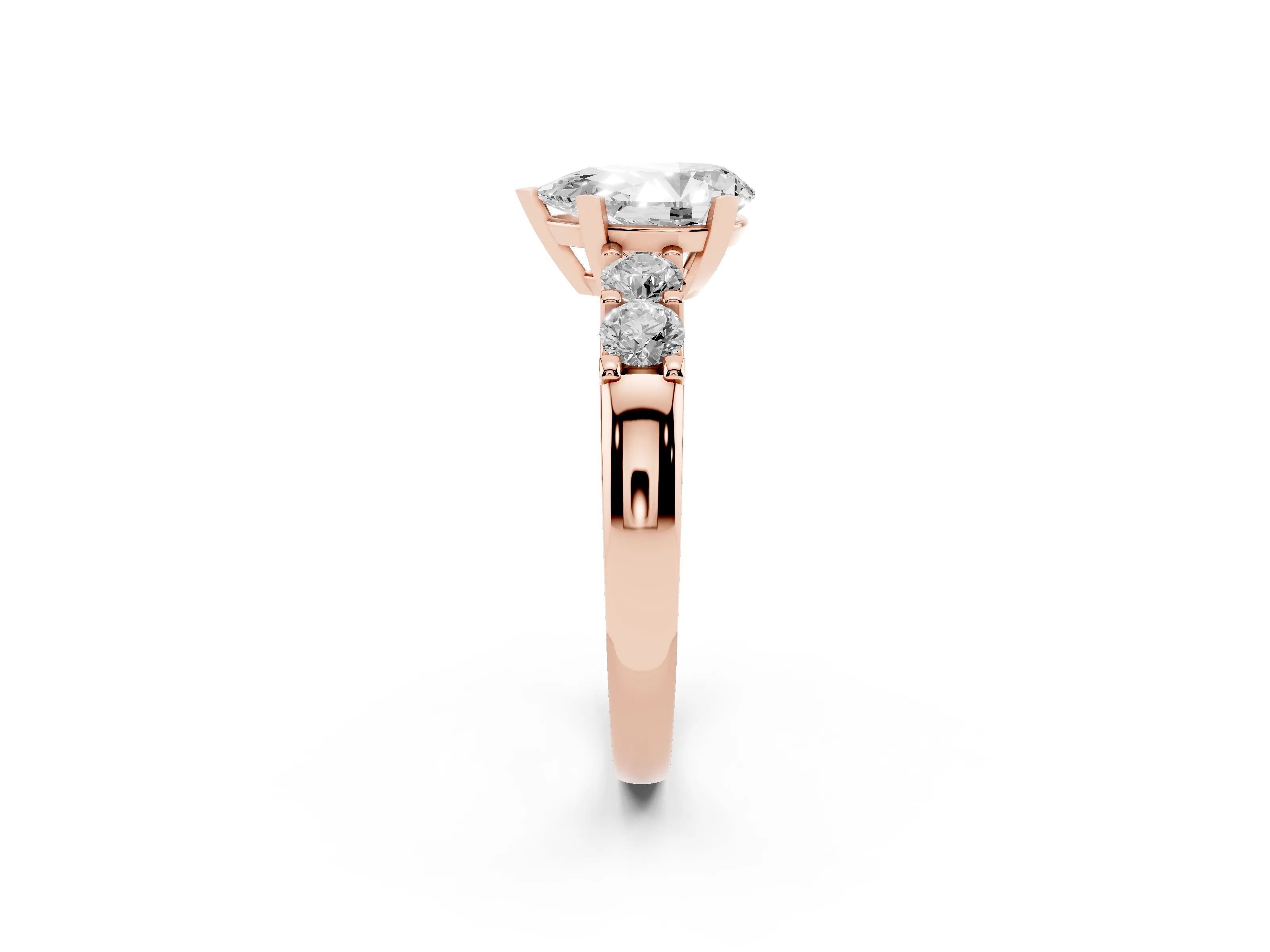 Pear Cut Diamond Five-Stone Prong Set Engagement Ring Set in Rose gold with Channel Band