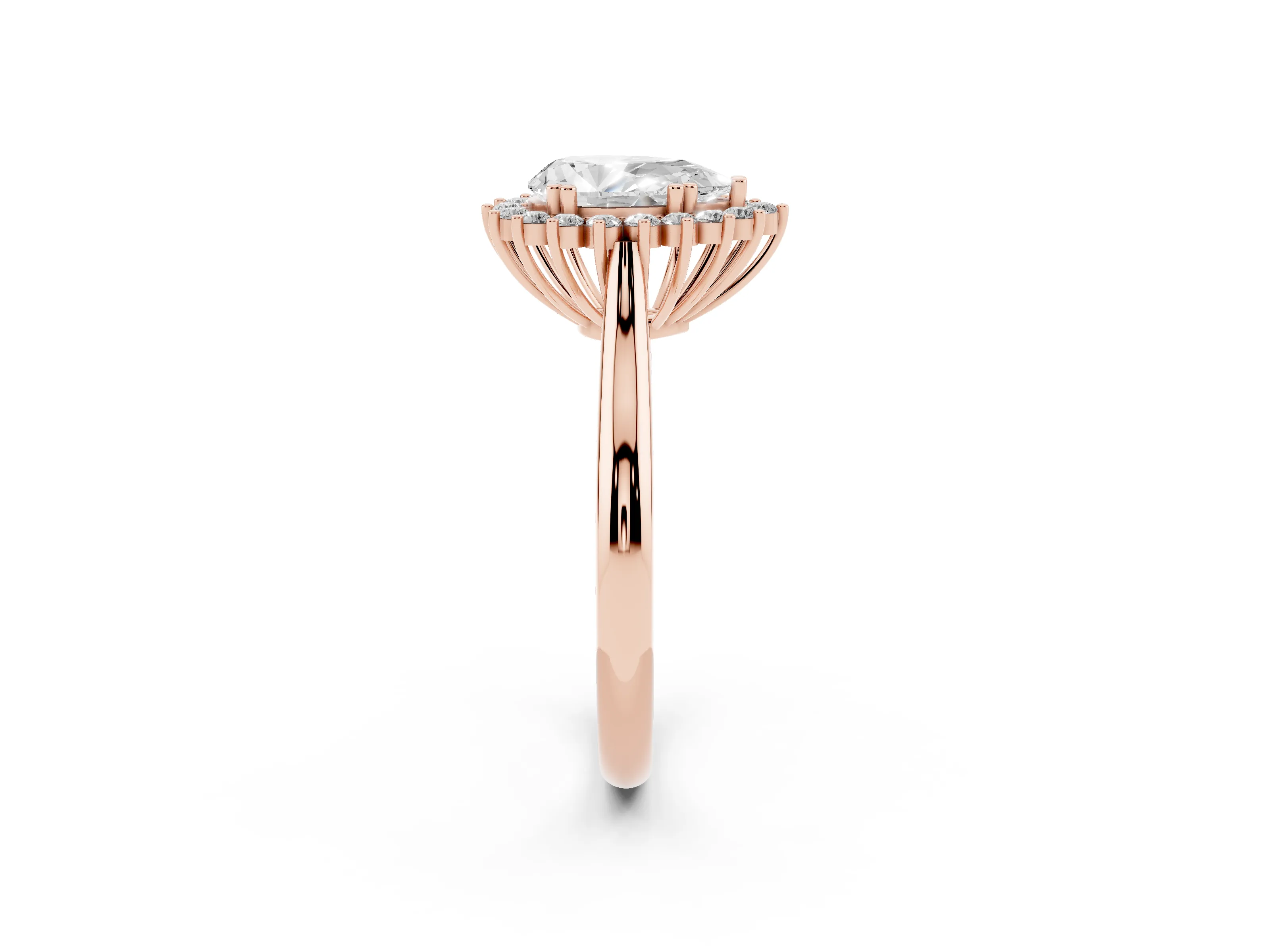 Pear Cut Diamond Halo Ring Set in Rose gold with Plain Solitaire Band and Prong Setting